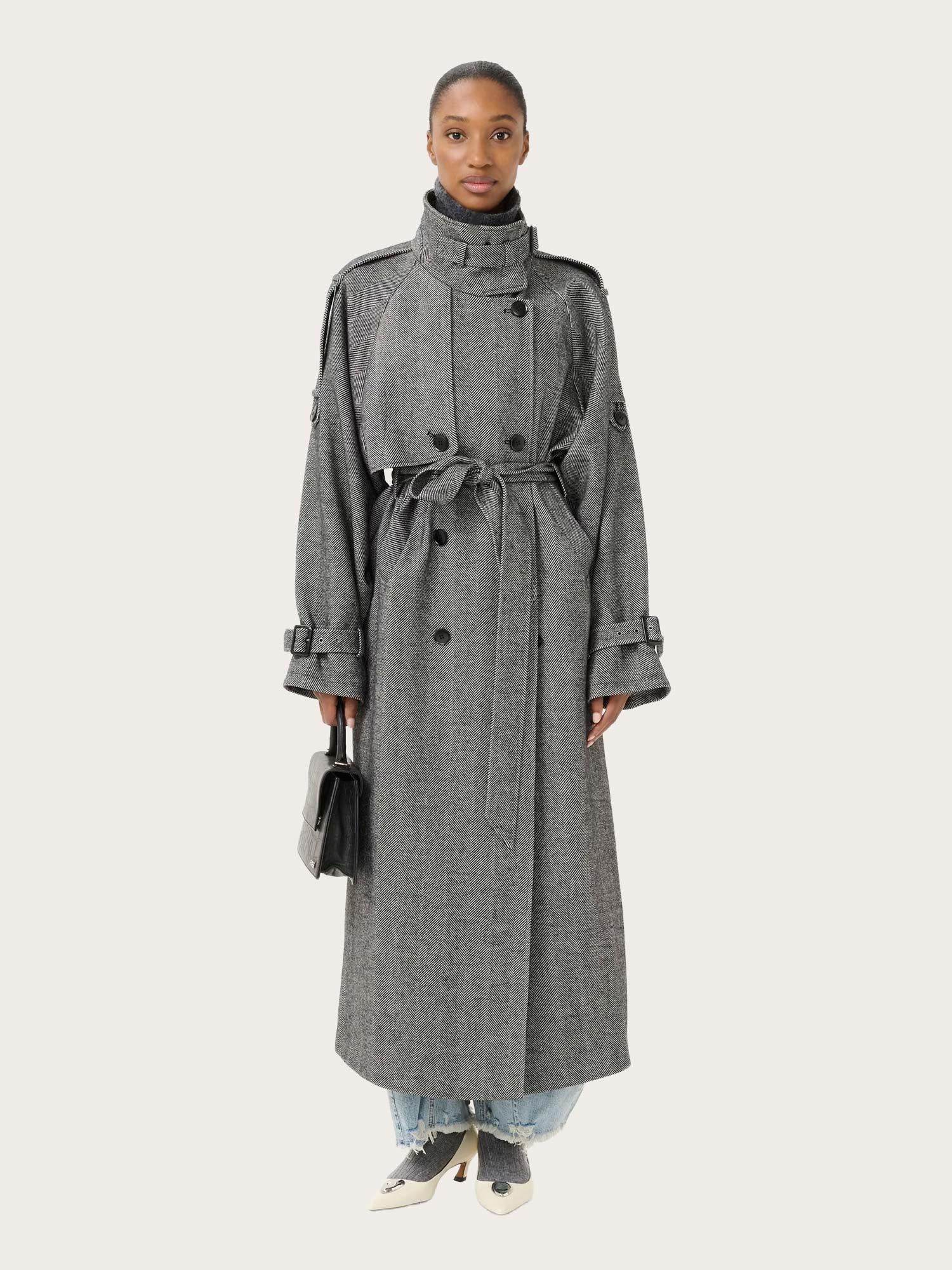 Avic Long Coat - Herringbone Black