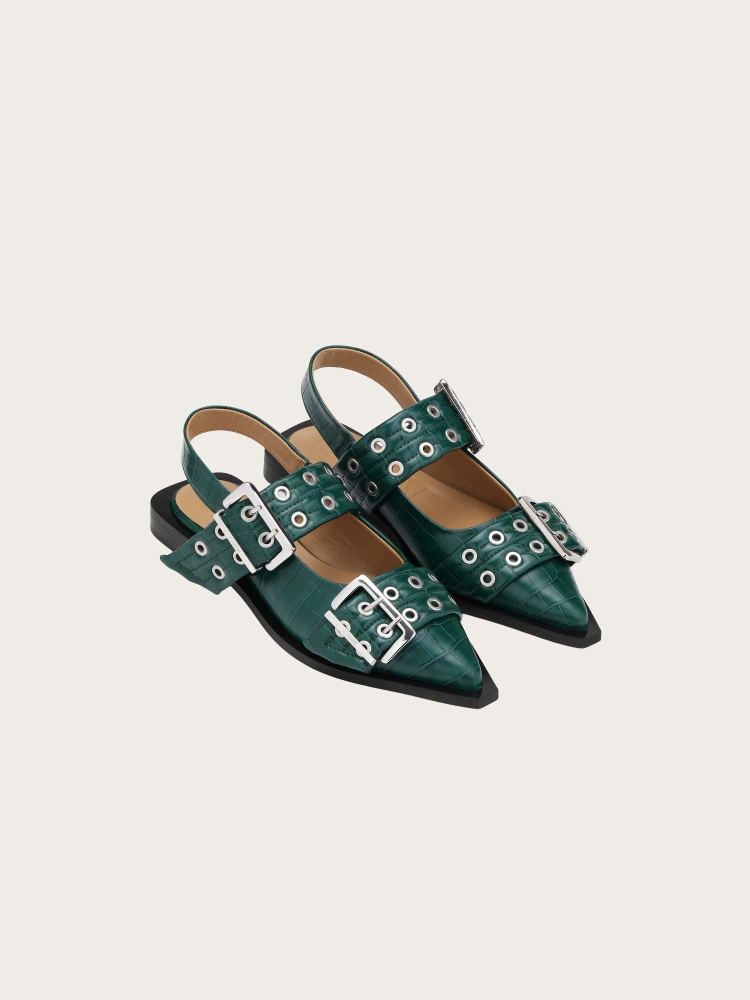 S3005Feminine Buckle Ballerina Croco - Pineneedle