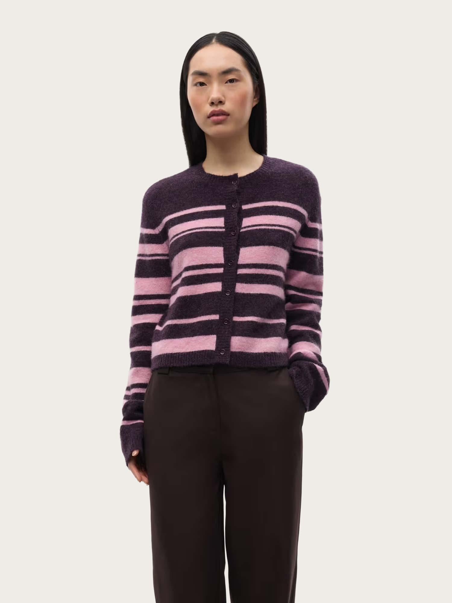 Enada LS Relaxed Cardigan st - Begonia Stripe