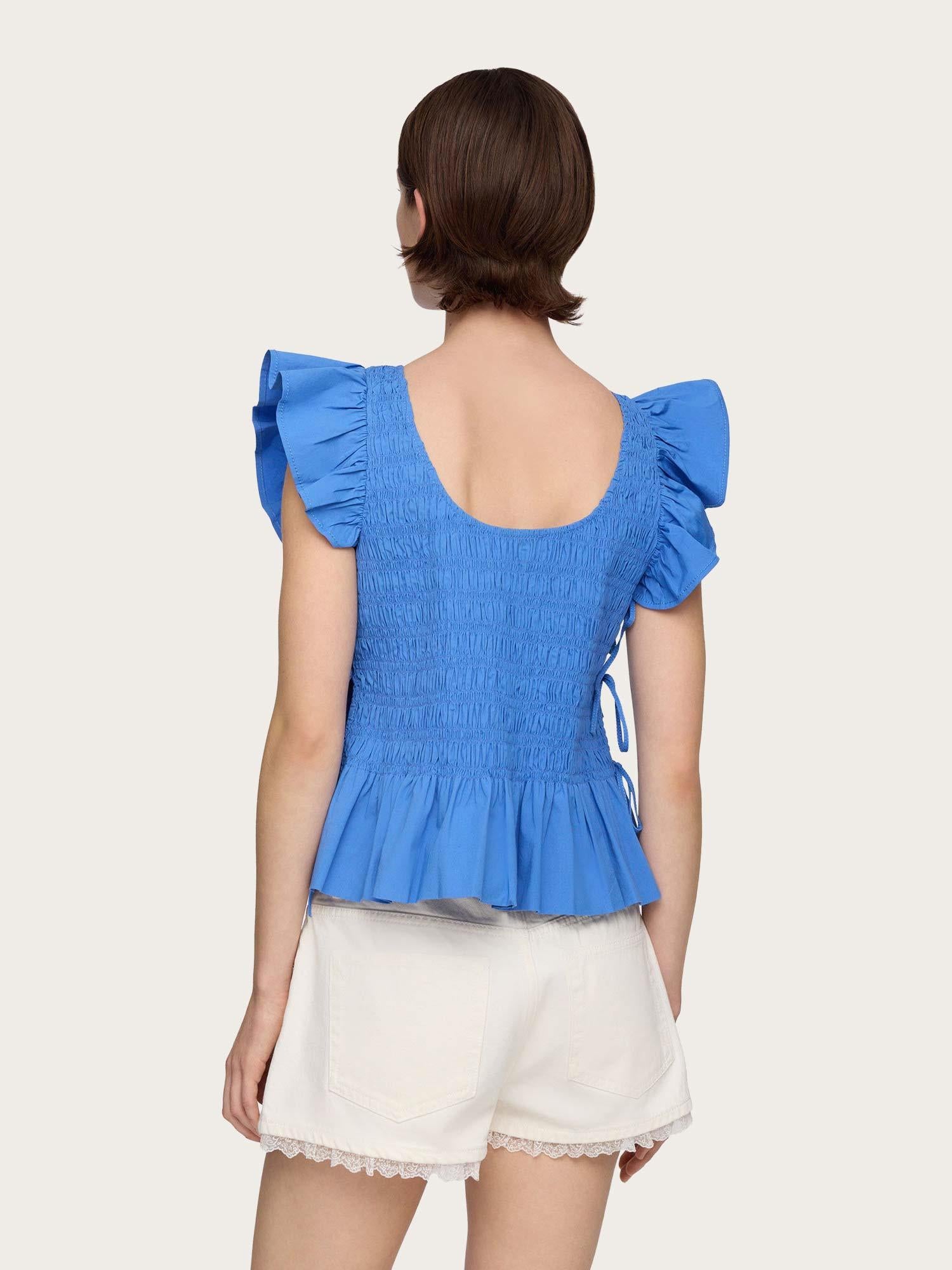 Stretch Cotton Angel Sleeve Smocked Top - Marina