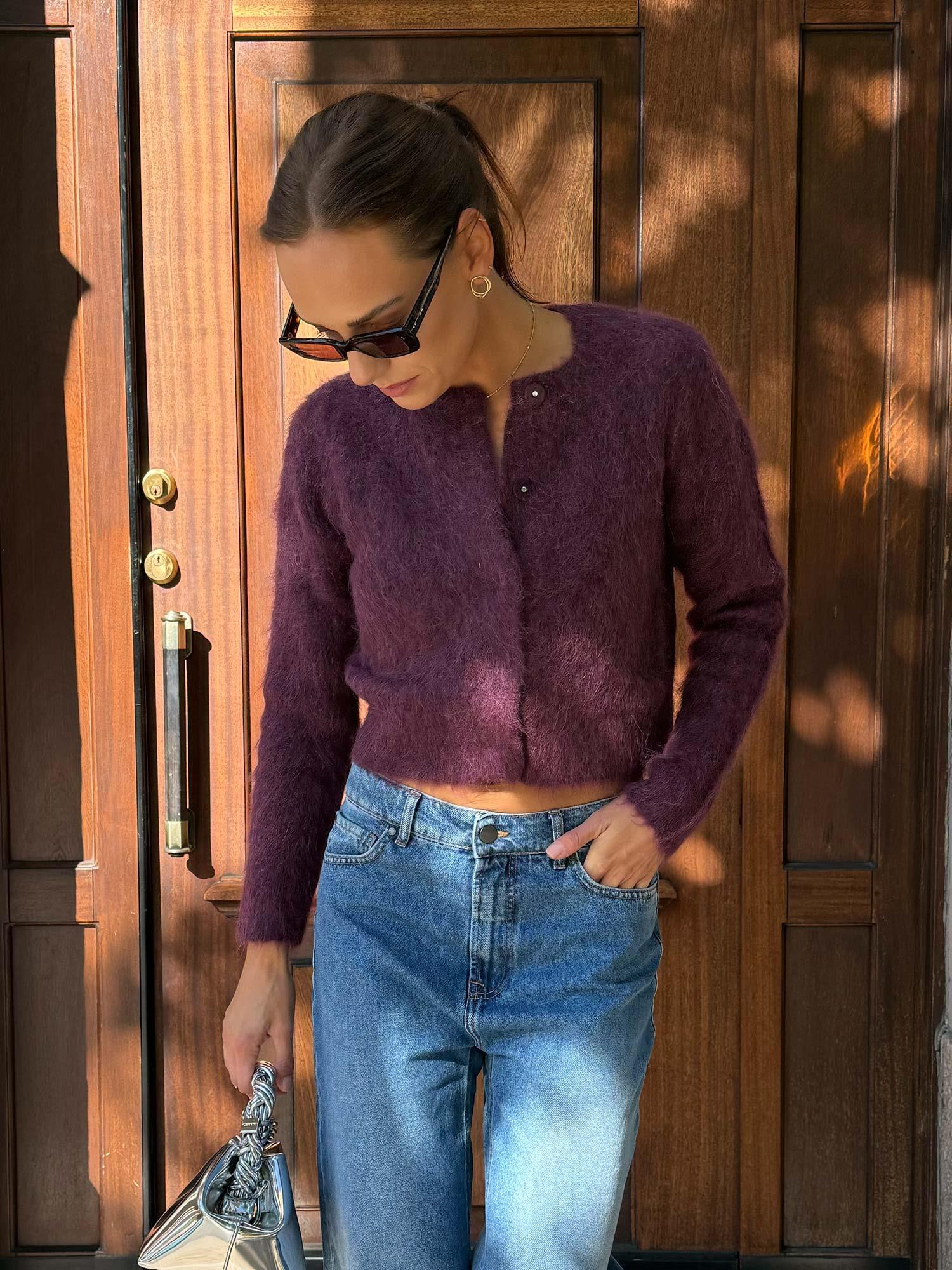 Hairy Knit Jacket - Burgundy