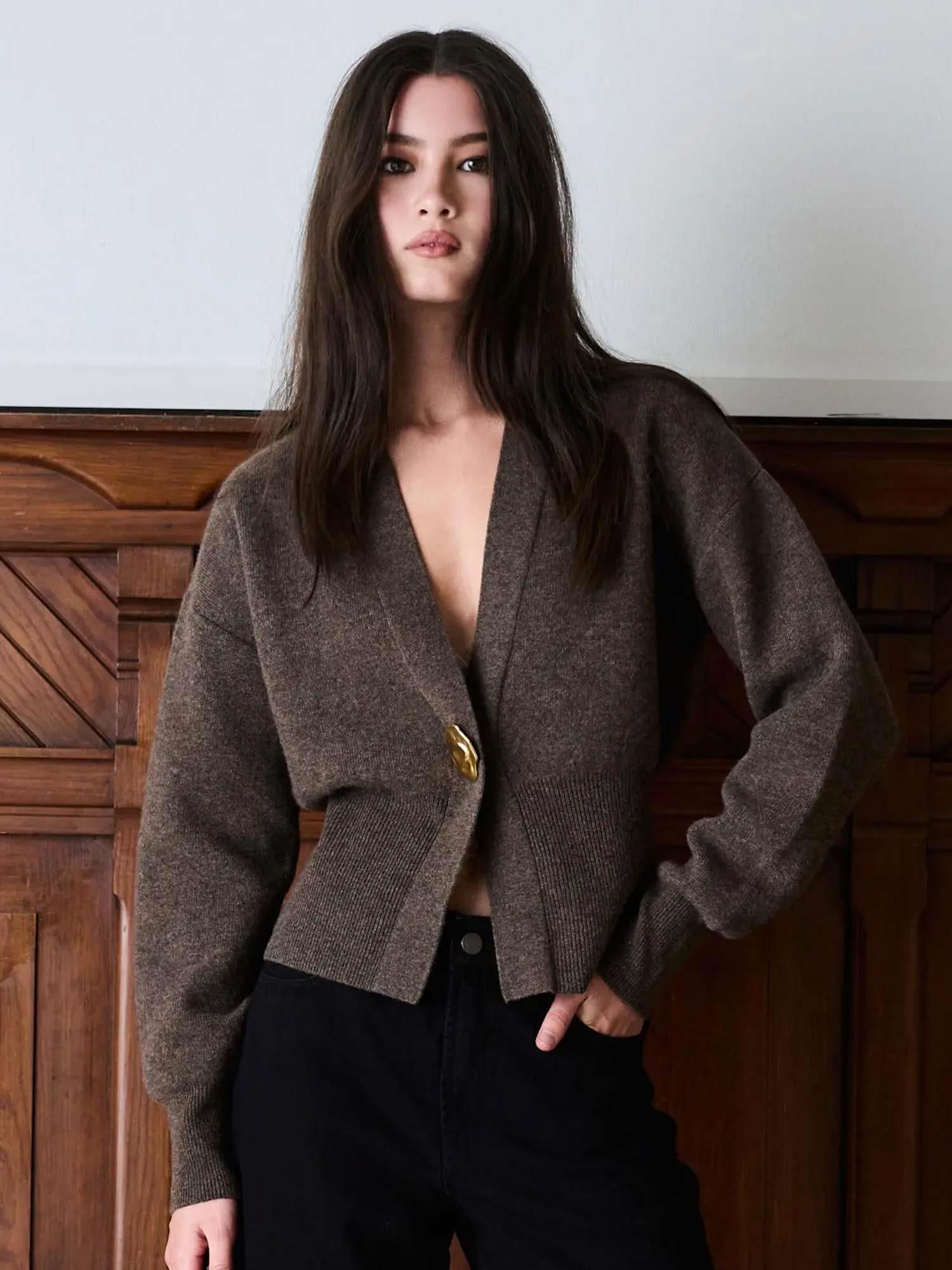 Vesper Merino Cardigan - Brown Melange