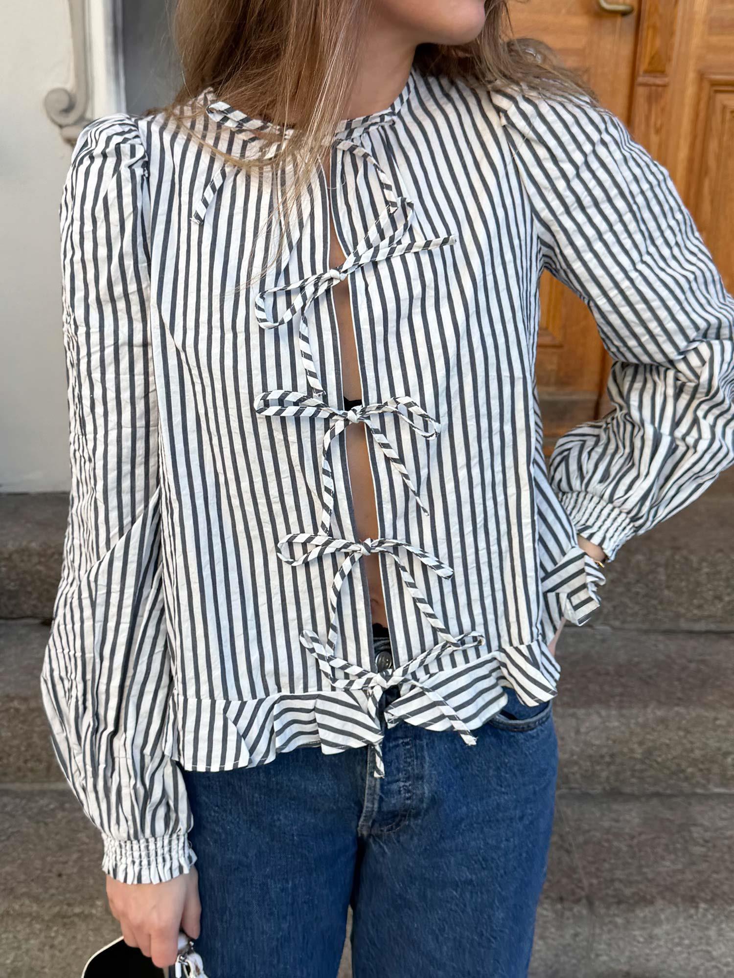 Seersucker Bow Blouse - Marine Stripe