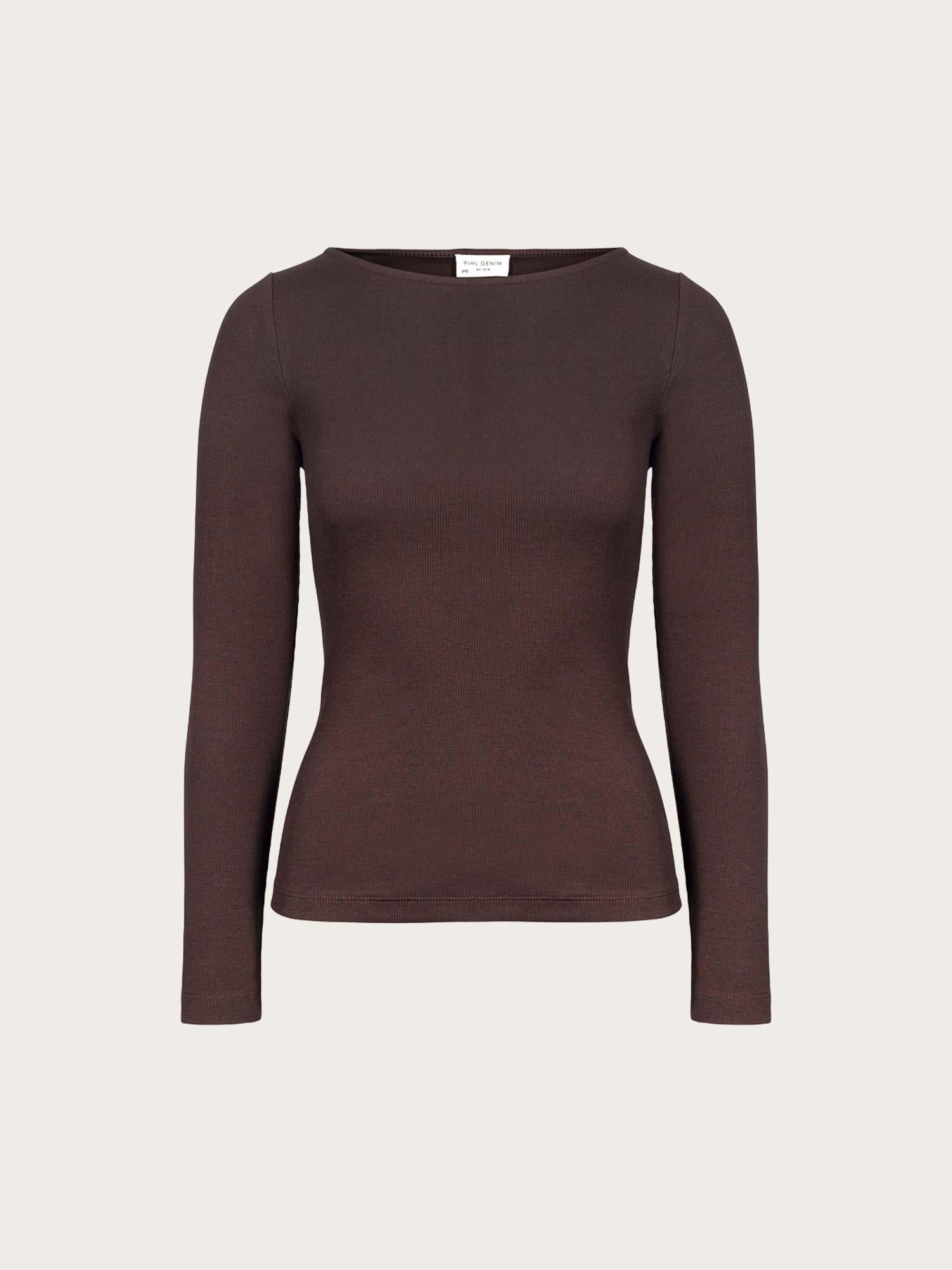Petronella Rib Boatneck - Dark Brown