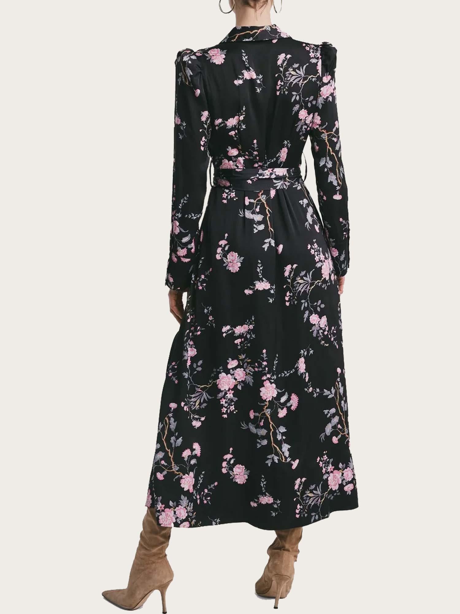 Satin Belt Dress - Midnight Garden