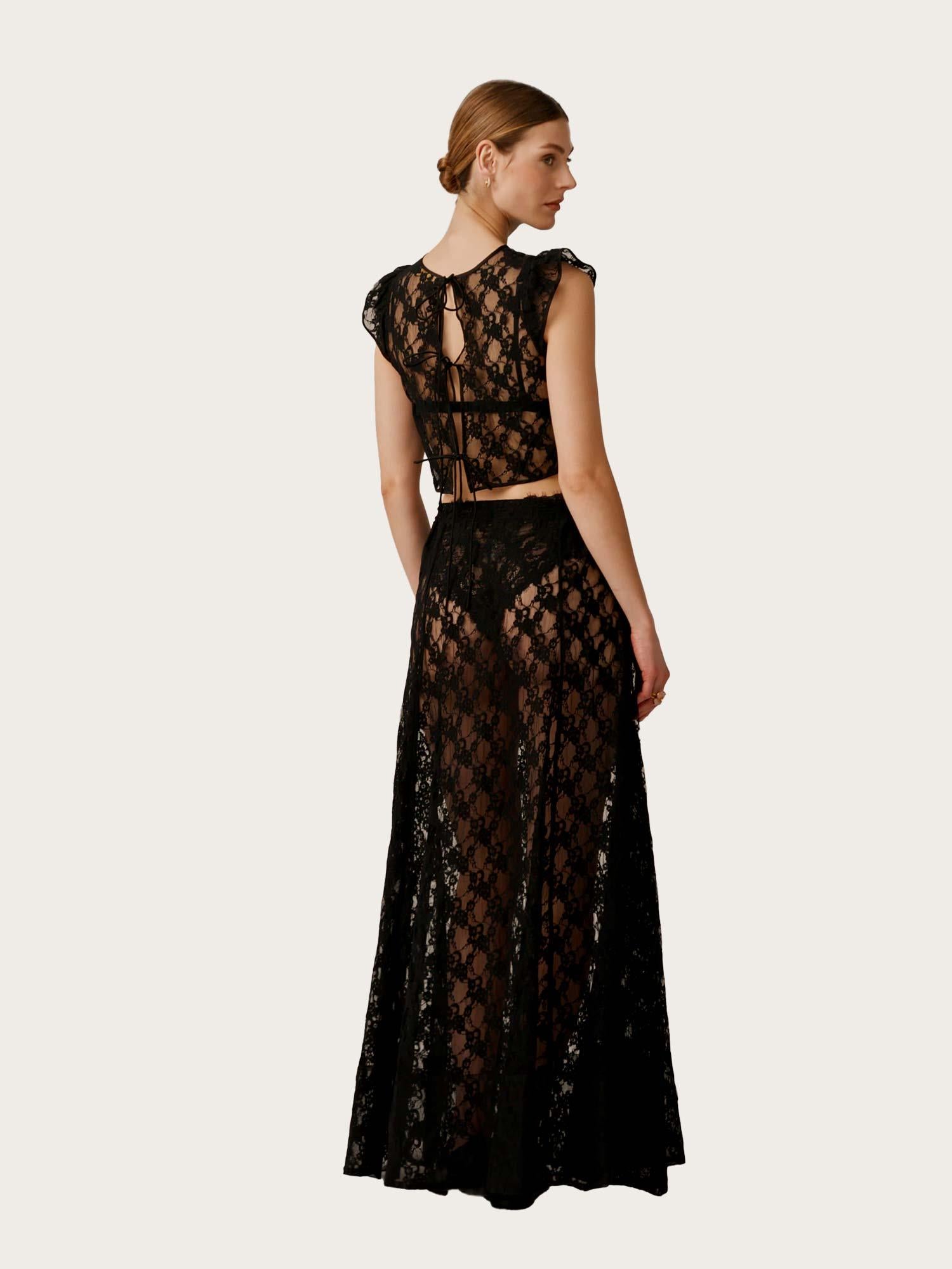 Lace Midi Skirt - Black