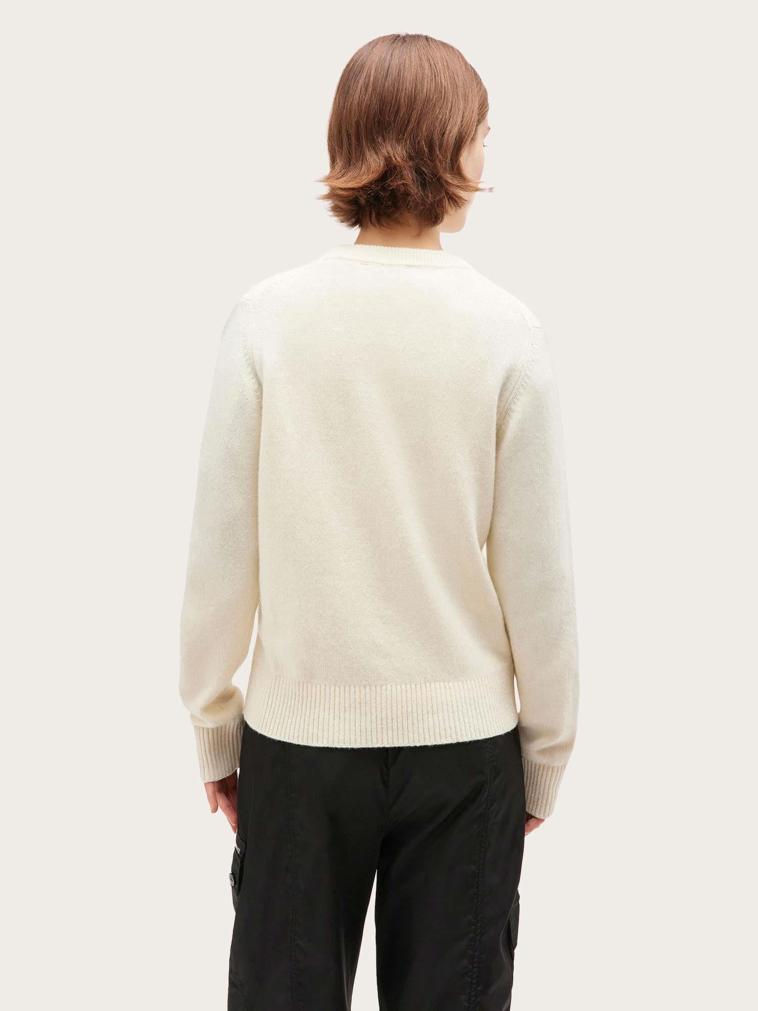 Graphic Wool Mix Fluffy Puppy Love Crewneck - Egret