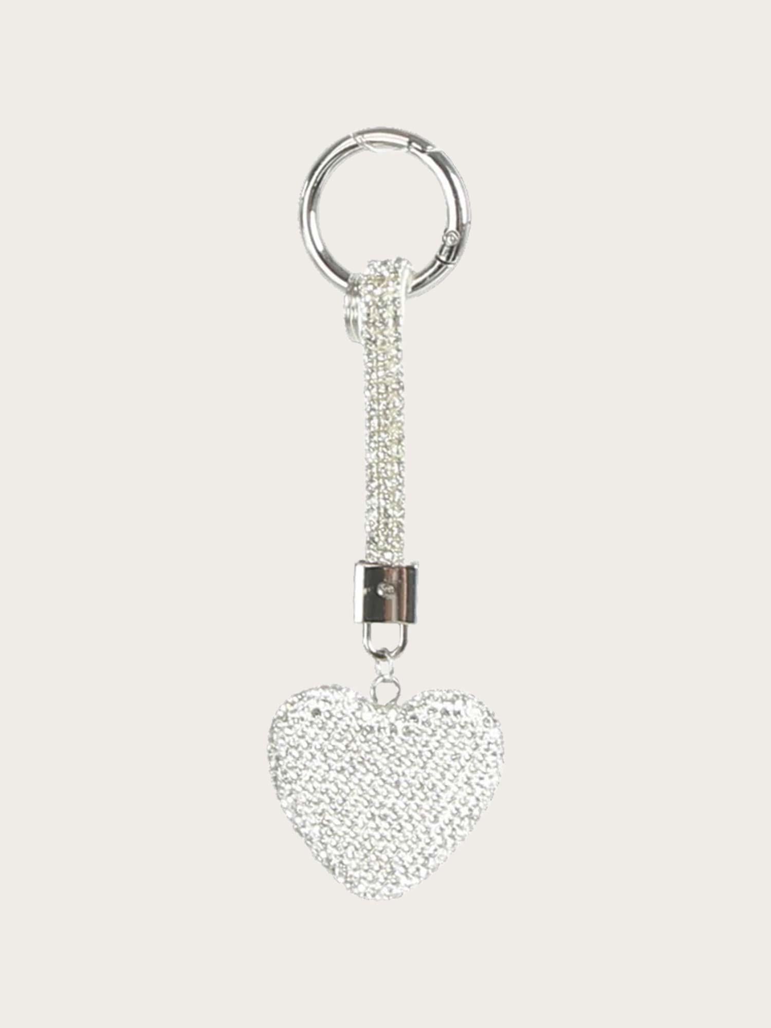 Rhinestone Heart Charm - Clear Silver