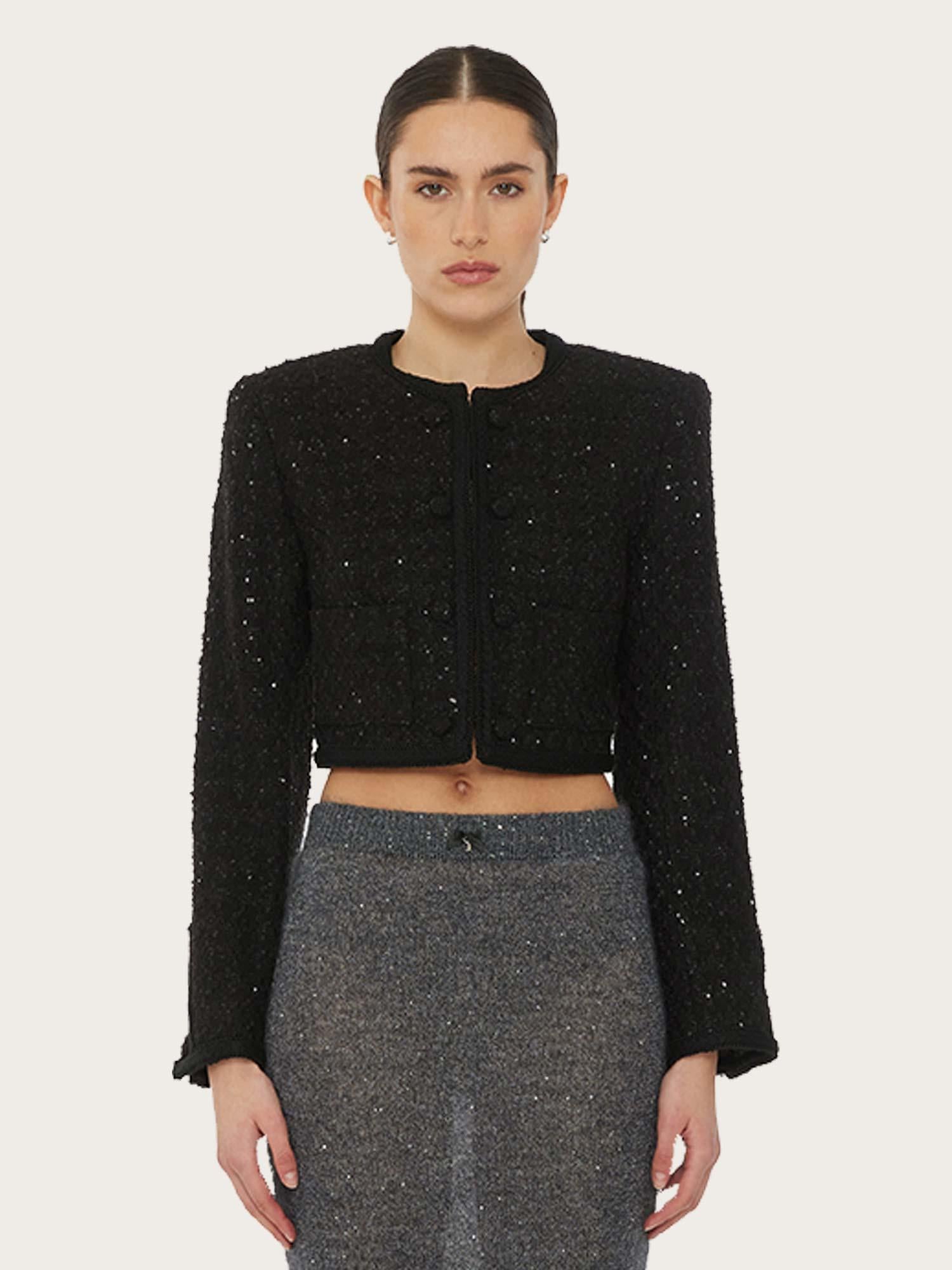 Boucle Crop Jacket - Black