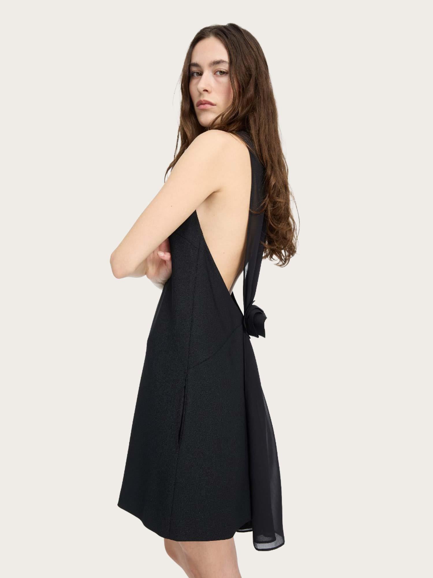 Crepe Mini A-Line Dress - Black
