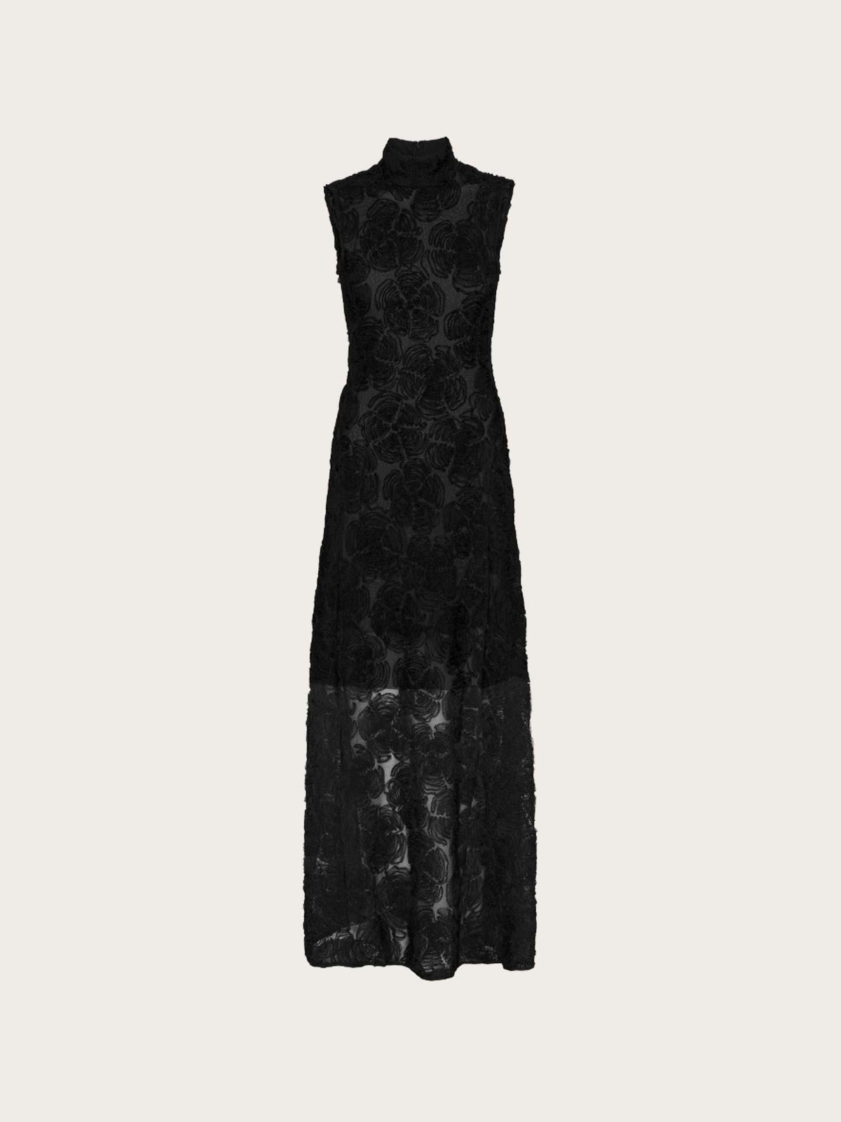 Flower Mesh Maxi Dress - Black