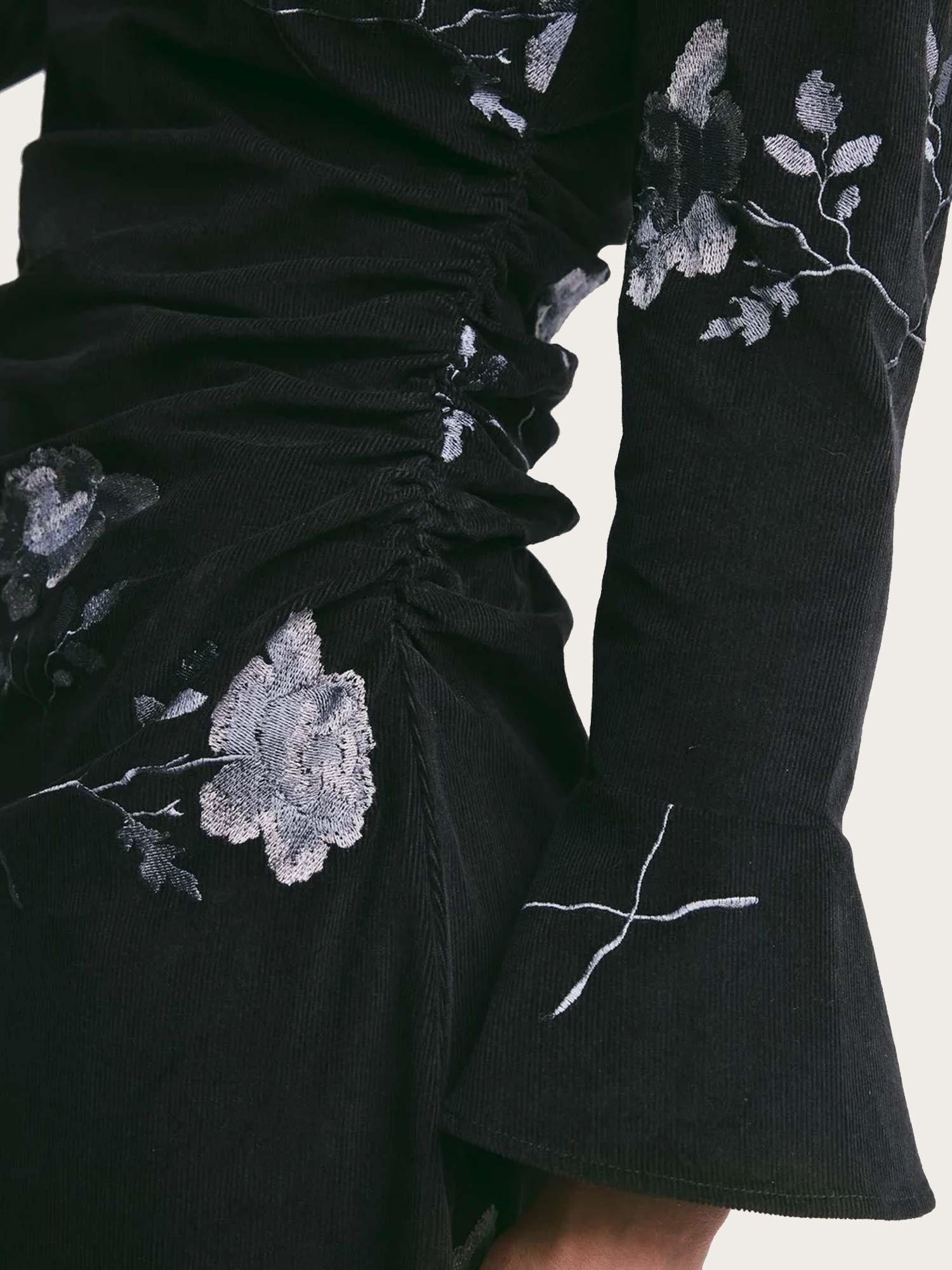 Cord Flounce Dress - Black