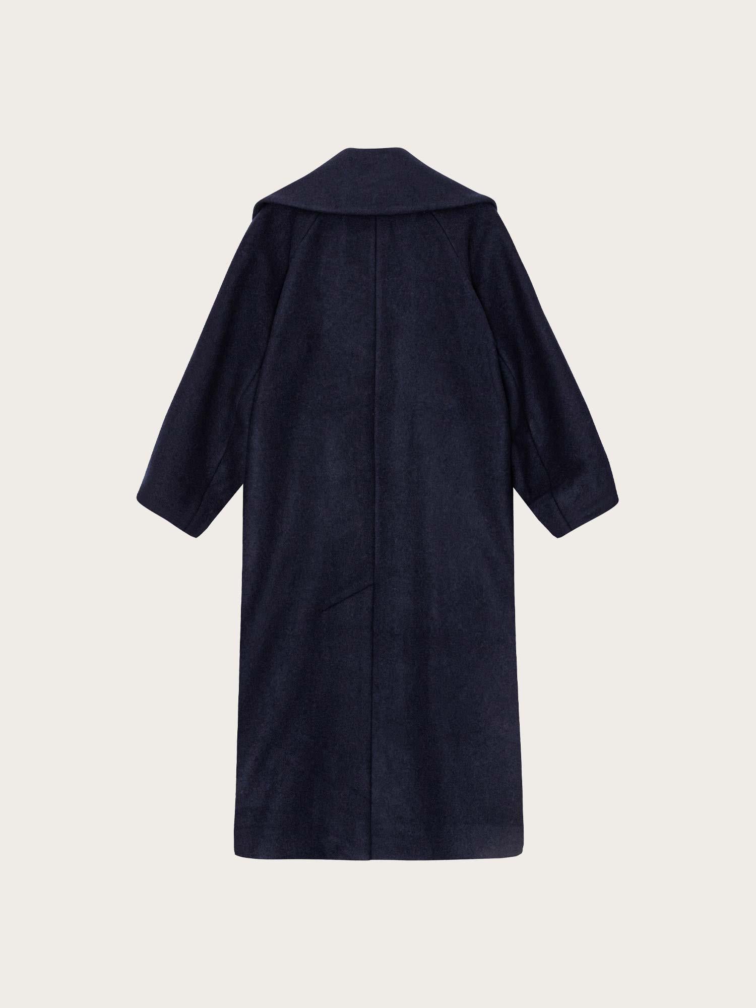 F9573 Boiled Wool Large Collar Coat - Sky Captain