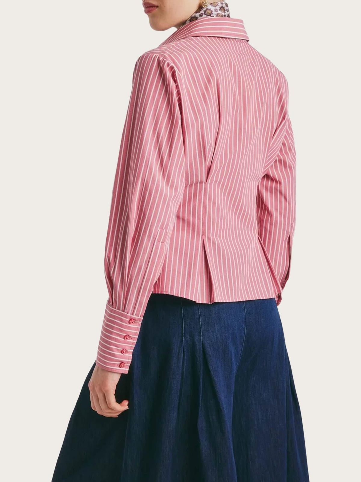 Poplin Fitted Blouse - White Stripes