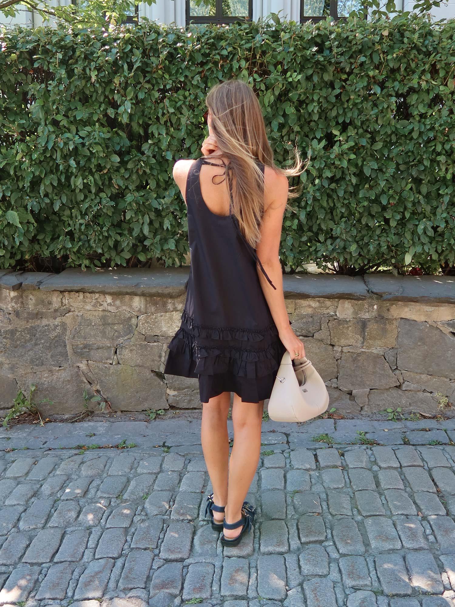 Cotton Poplin U-neck Mini Dress - Black