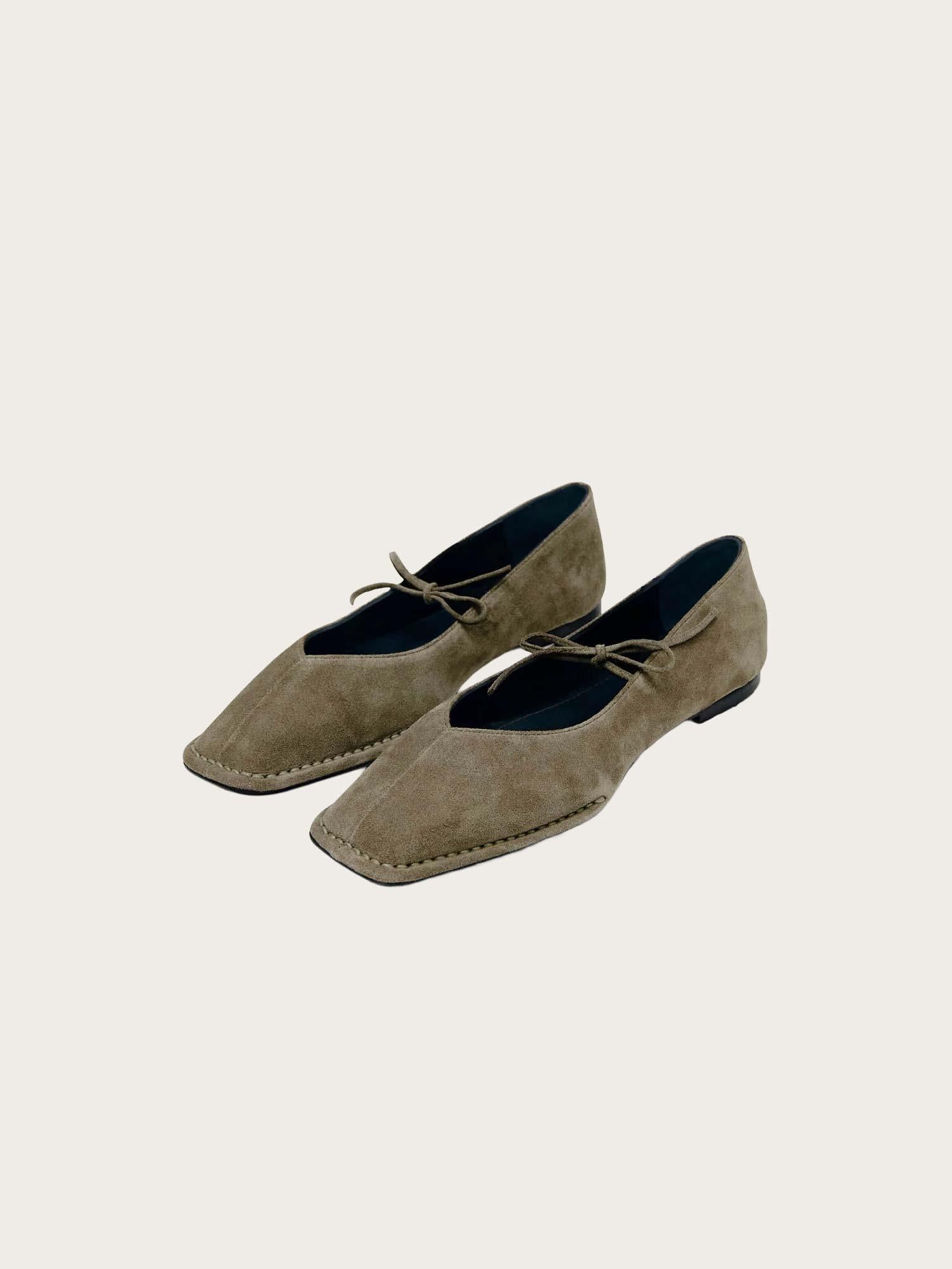 Sway Suede Khaki Leather Ballet Flats