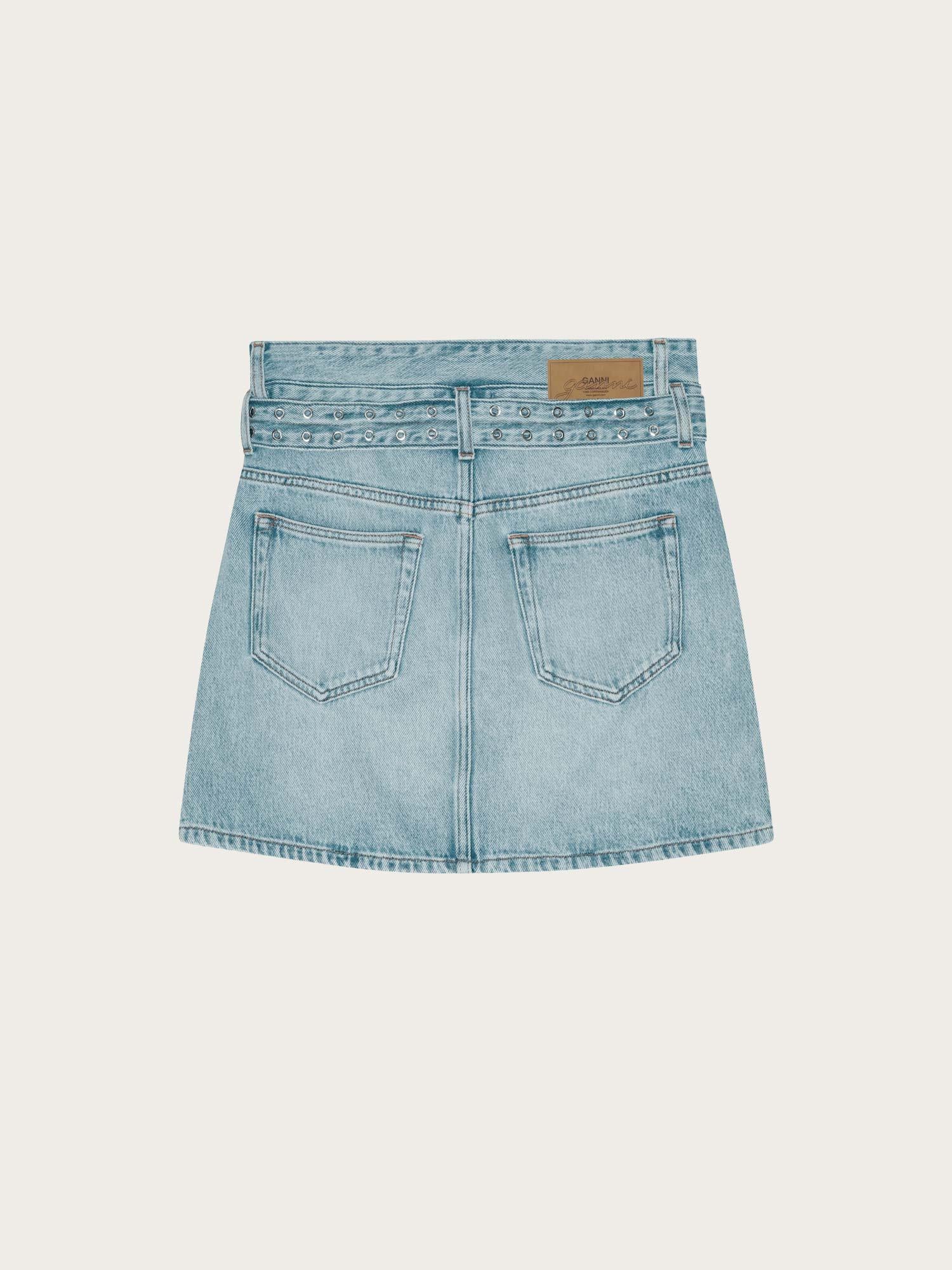 J1744 Soft Rigid Denim Mini Skirt - Light Blue Stone