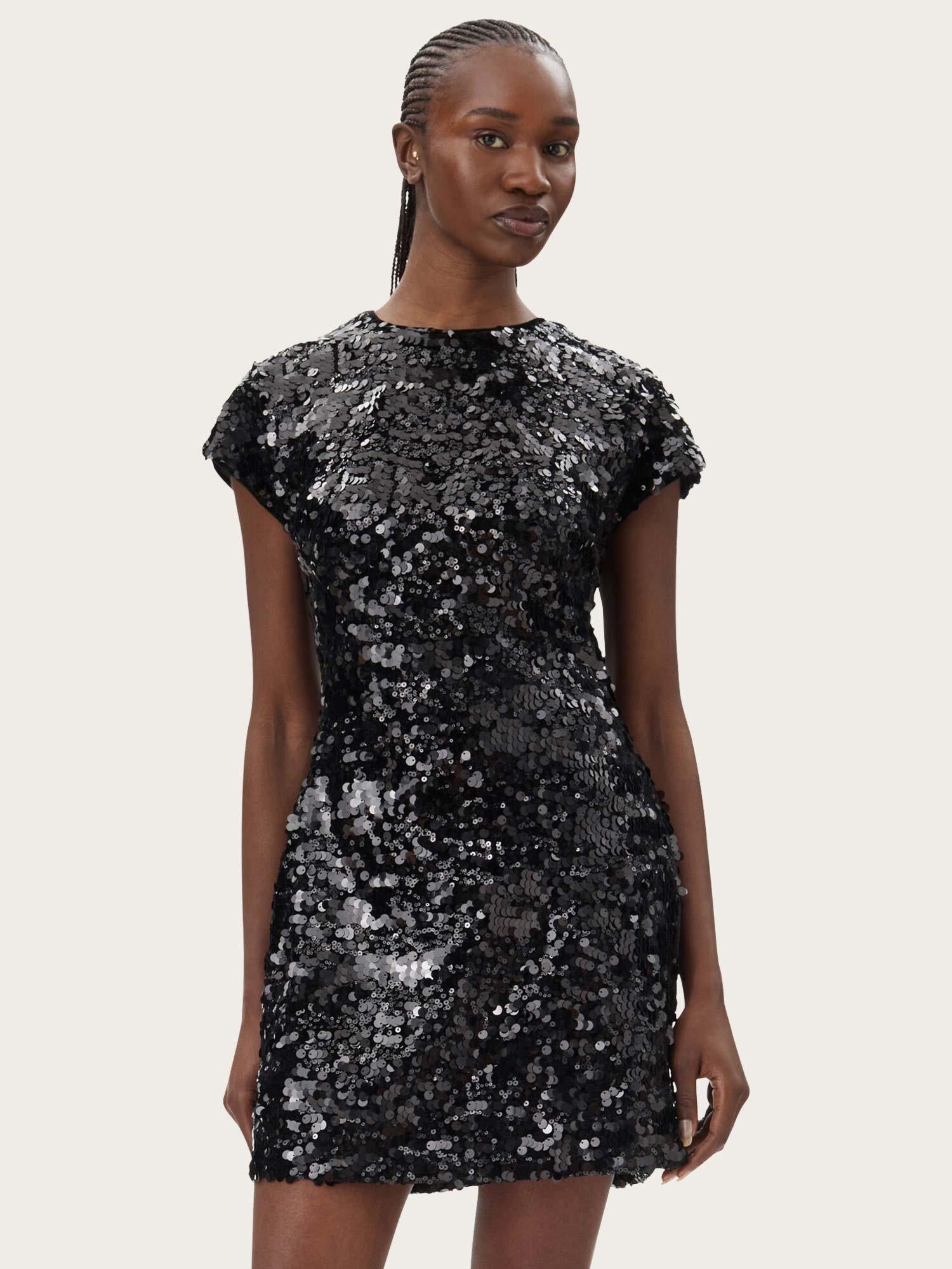 T4045 Velvet Sequins Mini Dress - Black