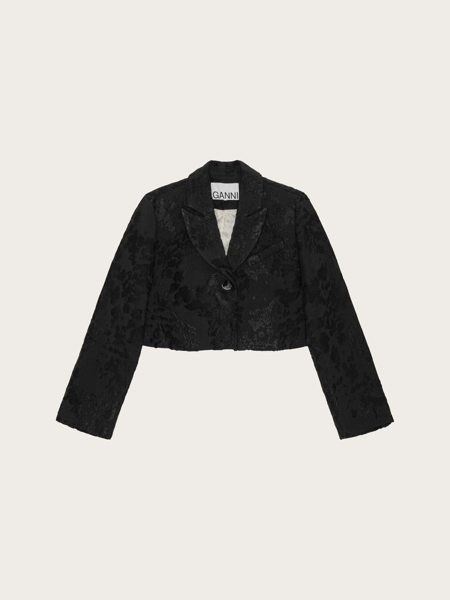 F9274 Boucle Jacquard Suiting Cropped Blazer - Black