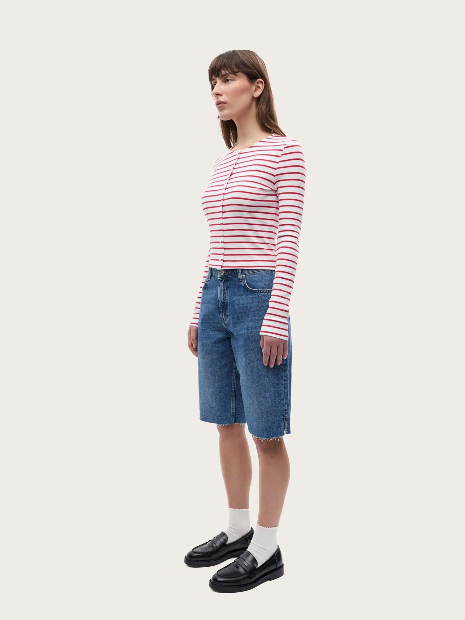 Enally LS O-N Cardigan ST - Salsa White Stripe