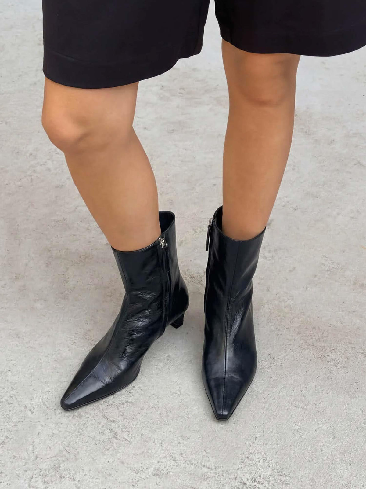 Ambar Rift Black Leather Ankle Boots