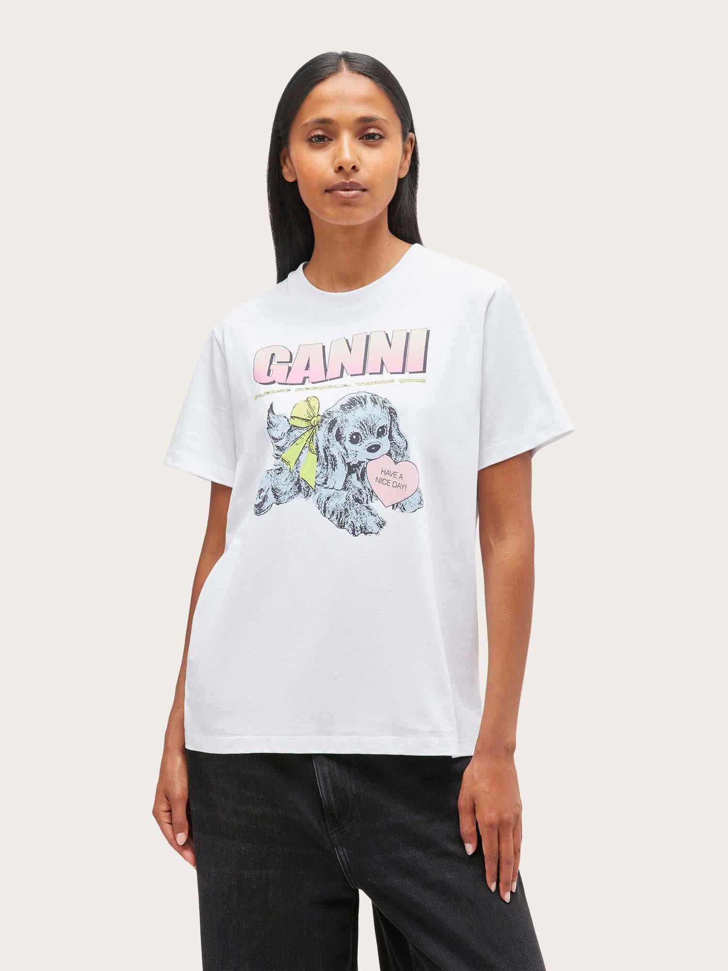 Basic Cotton Jersey Neon Puppy T-shirt - Bright White