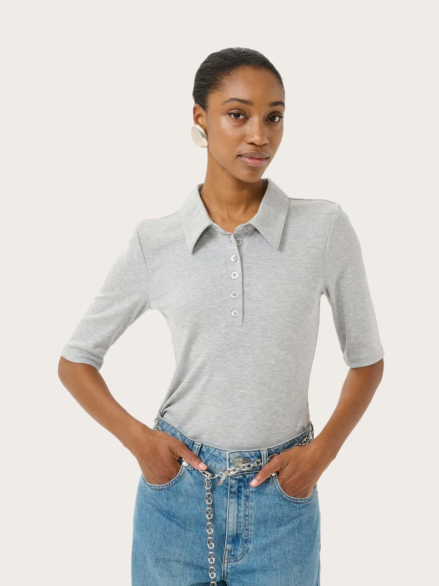Drew Polo Mel Top - Grey Melange