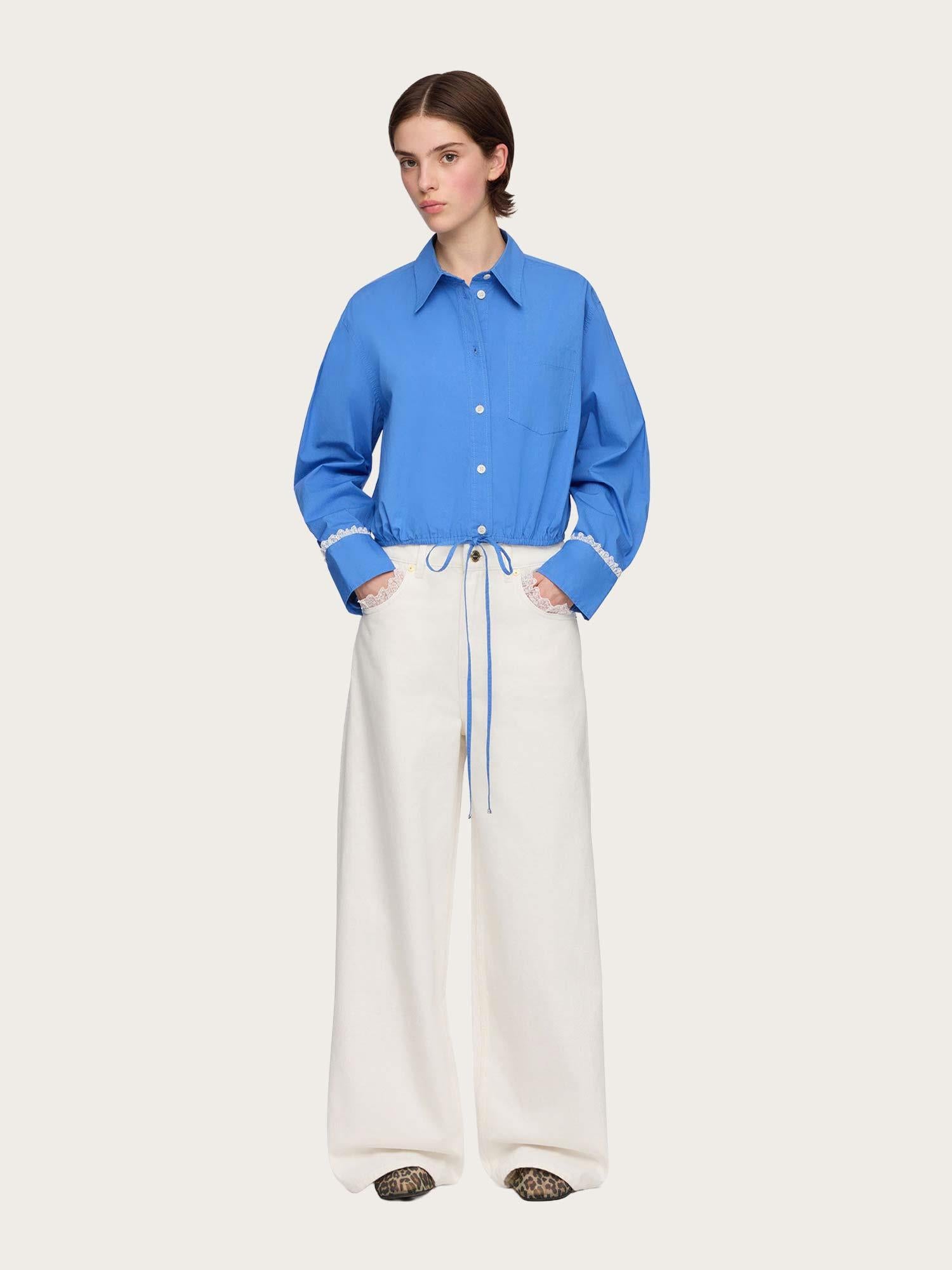 Stretch Cotton Cropped Bowling Shirt - Marina