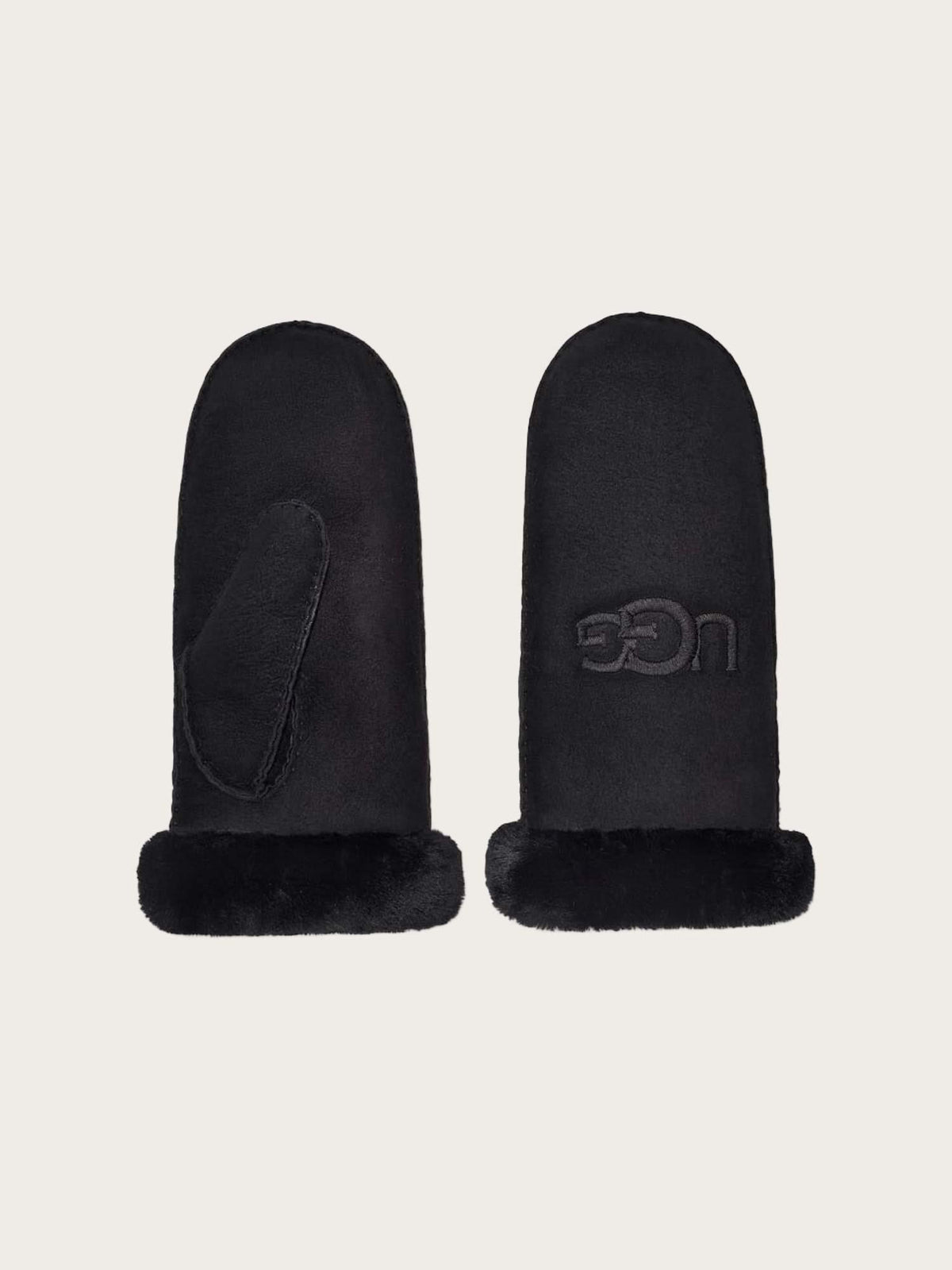 W Sheepskin  Embroider Mitten - Black