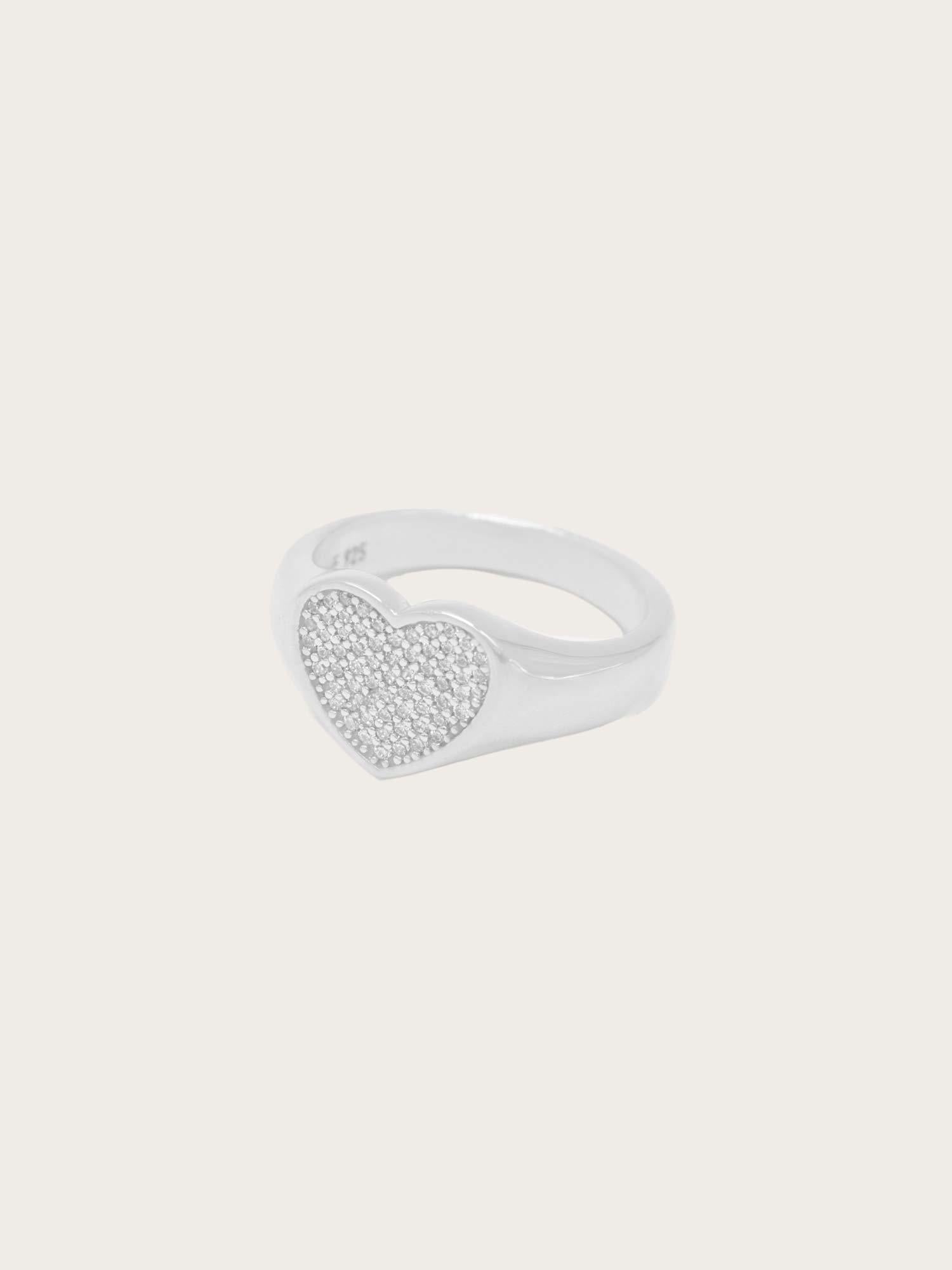 Diamond Love Signet Ring - Silver
