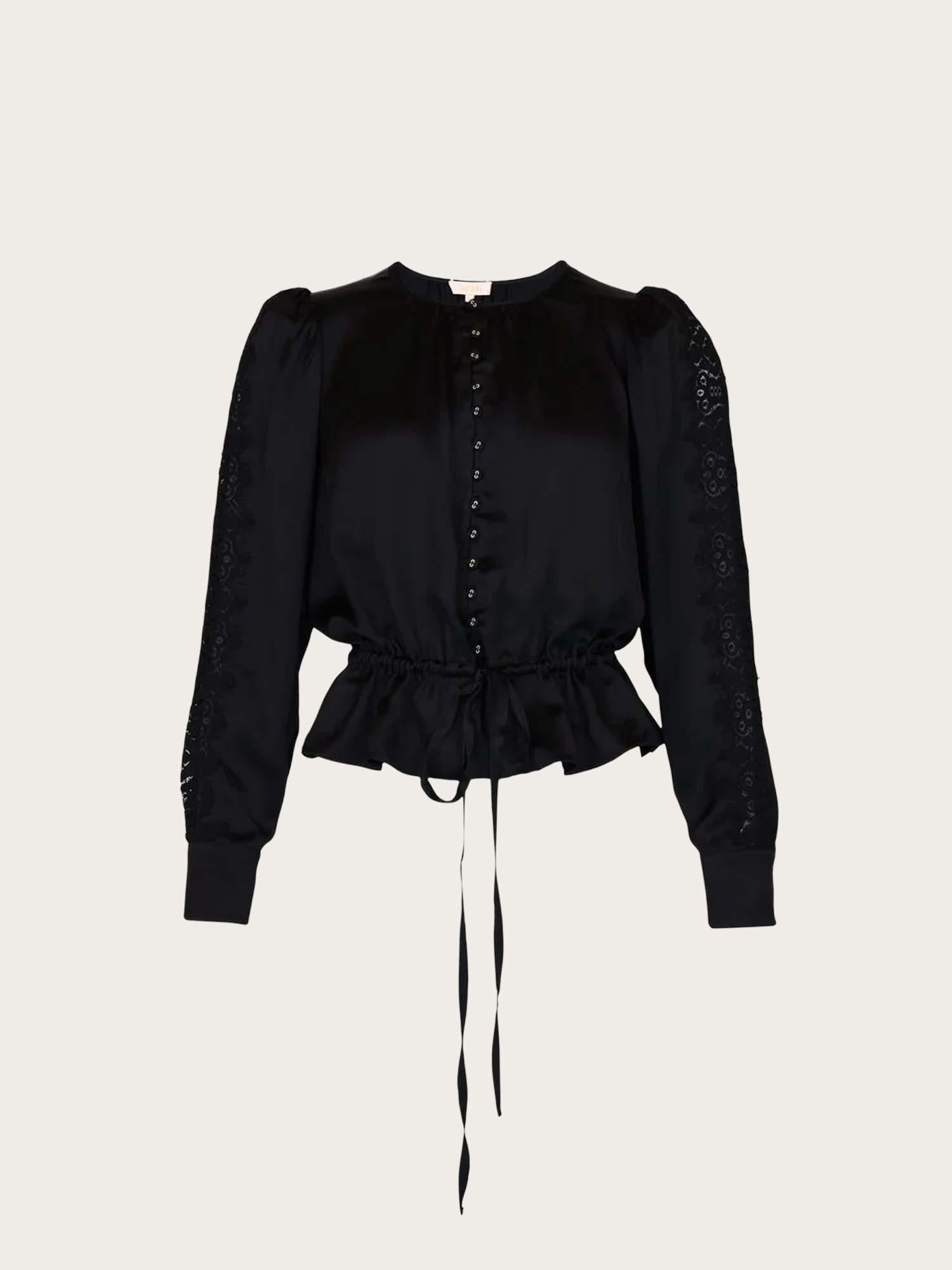 Satin Tie Blouse - Black