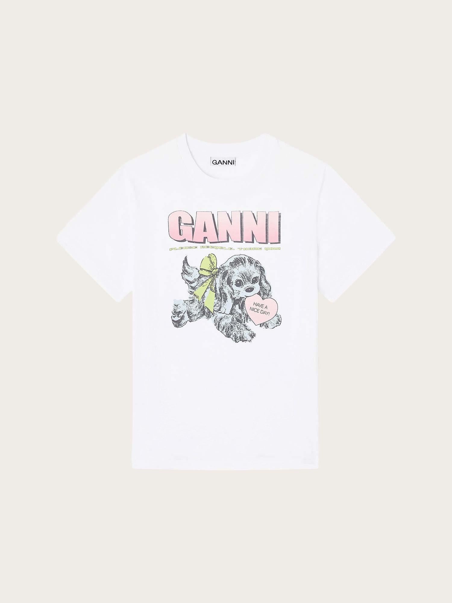 Basic Cotton Jersey Neon Puppy T-shirt - Bright White