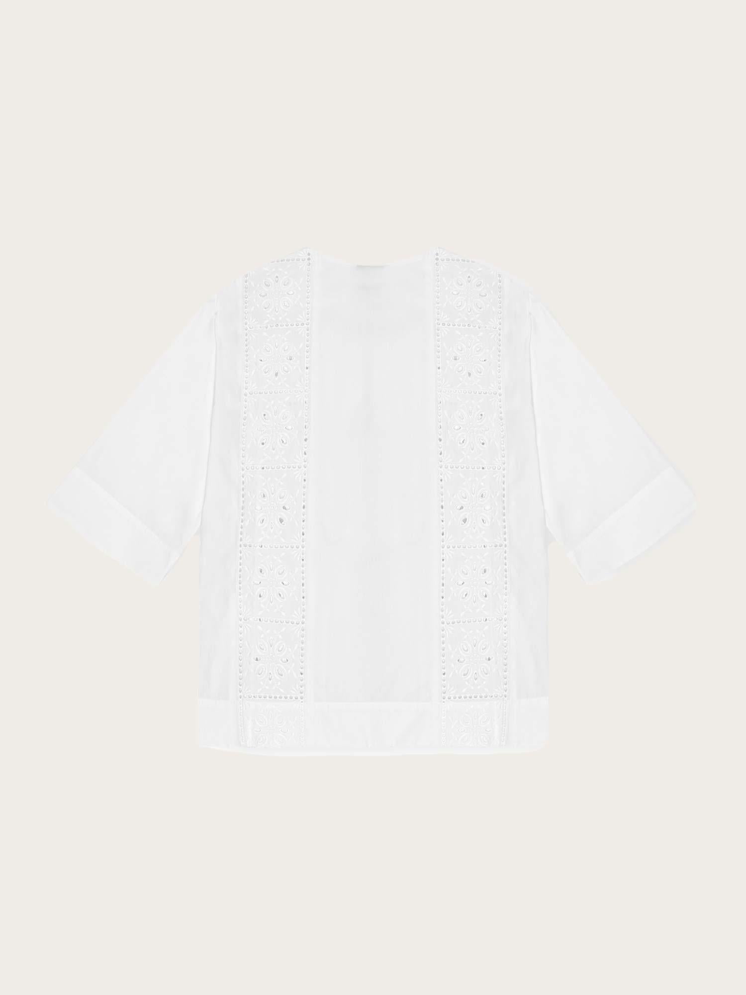 F9655 Broderie Anglaise Tie Blouse - Bright White