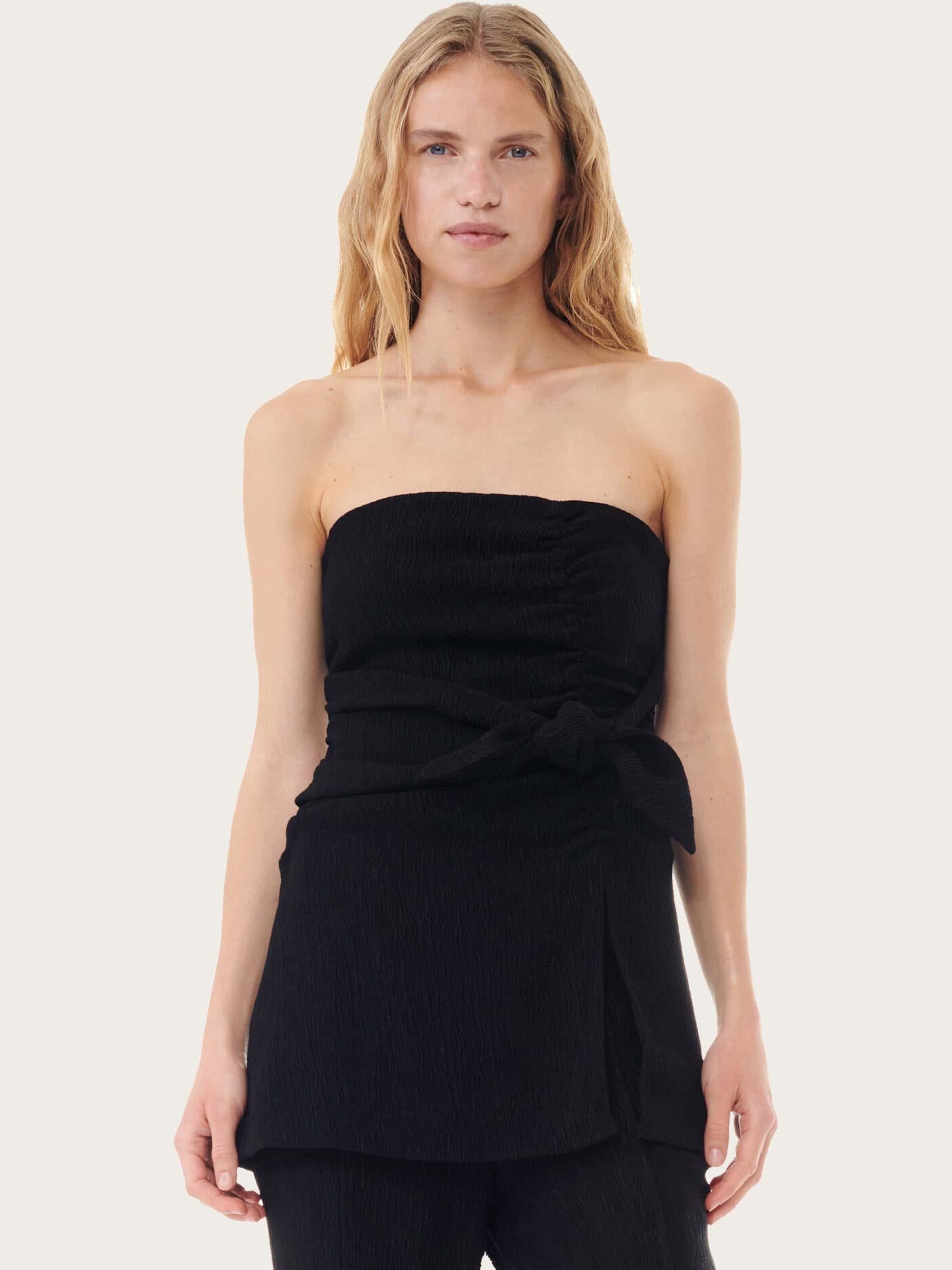 F9397 Viscose Stretch Crepe Strapless Top - Black