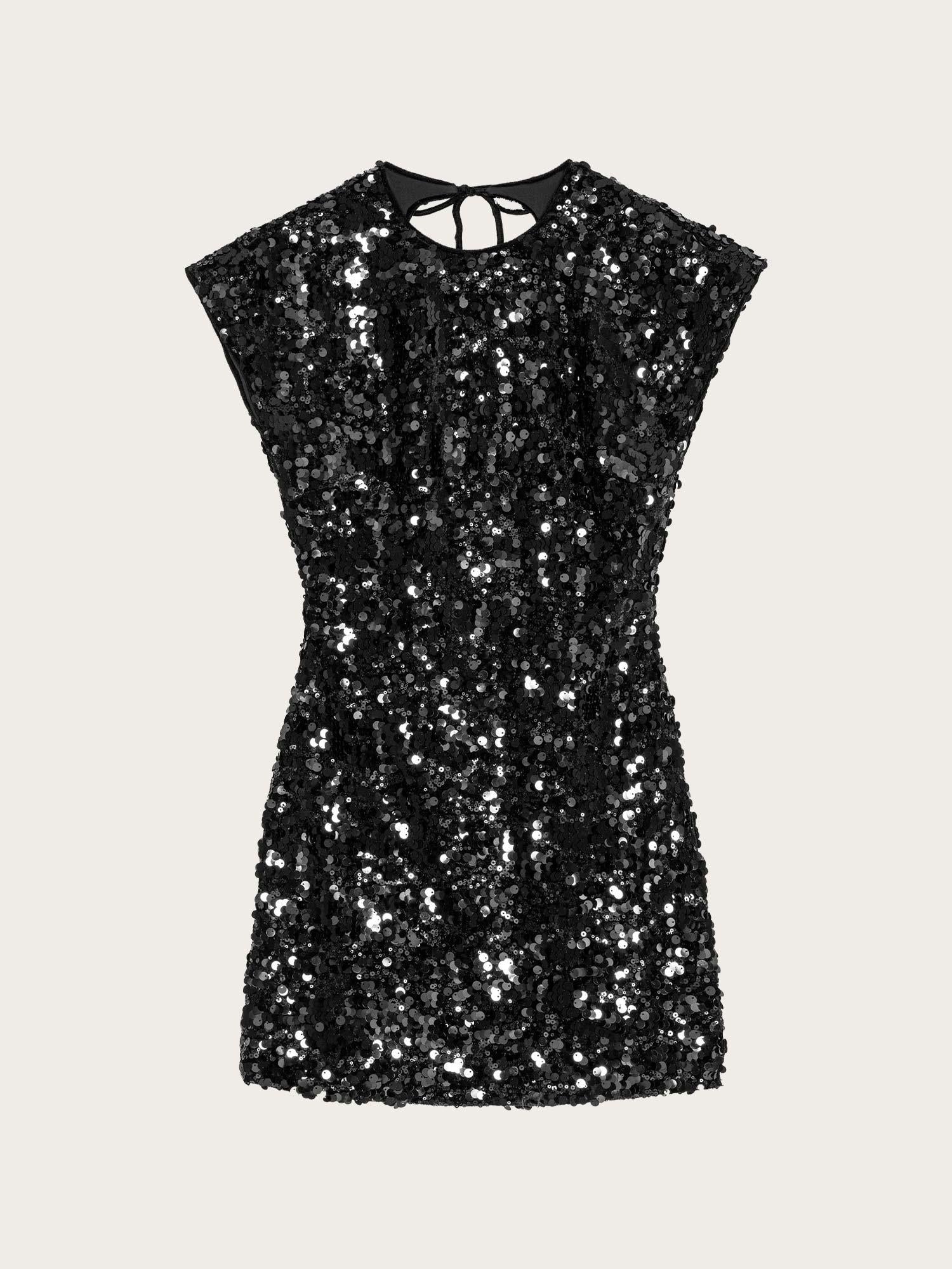 T4045 Velvet Sequins Mini Dress - Black