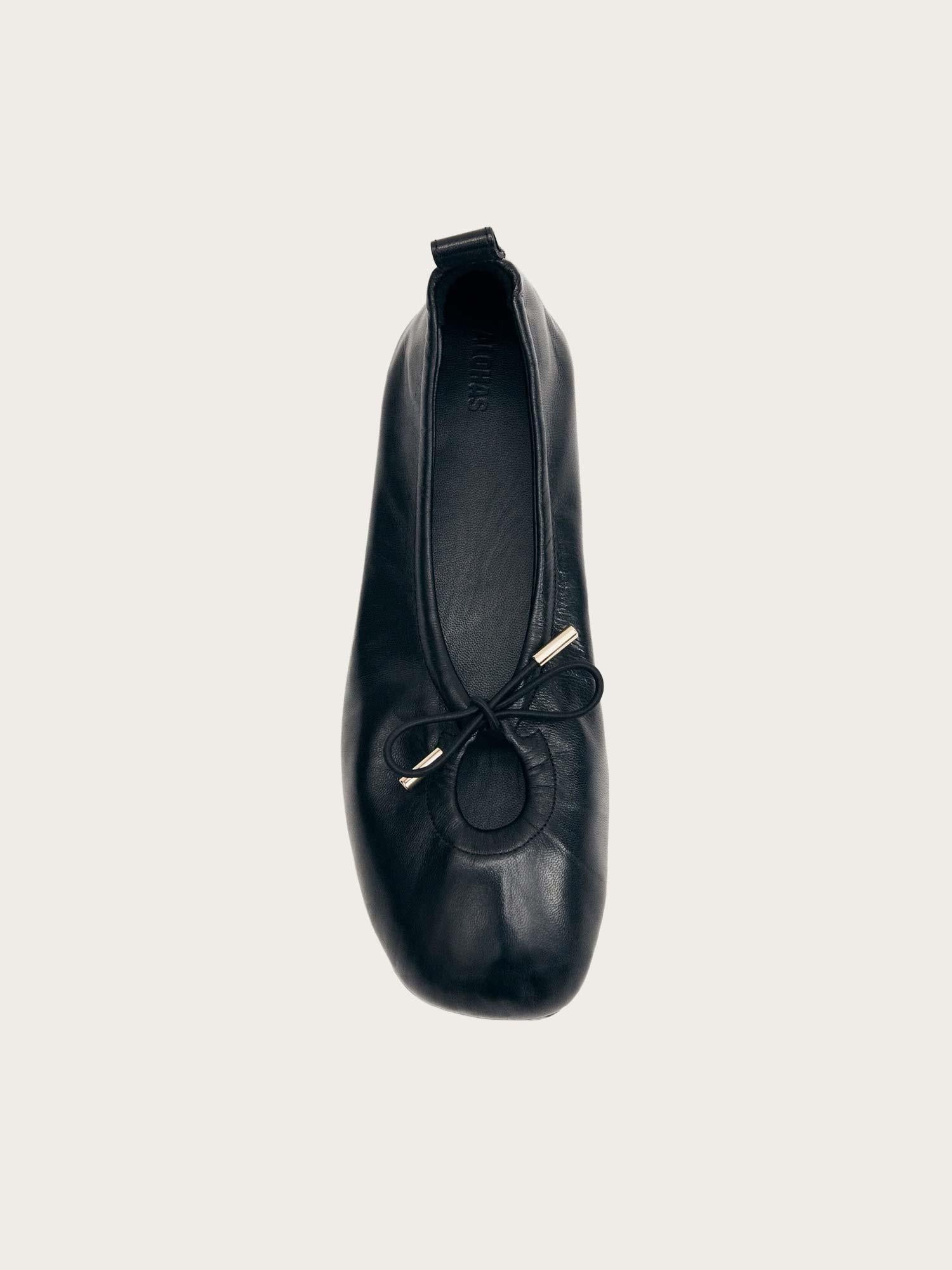 Rosalind Black Leather Ballet Flats