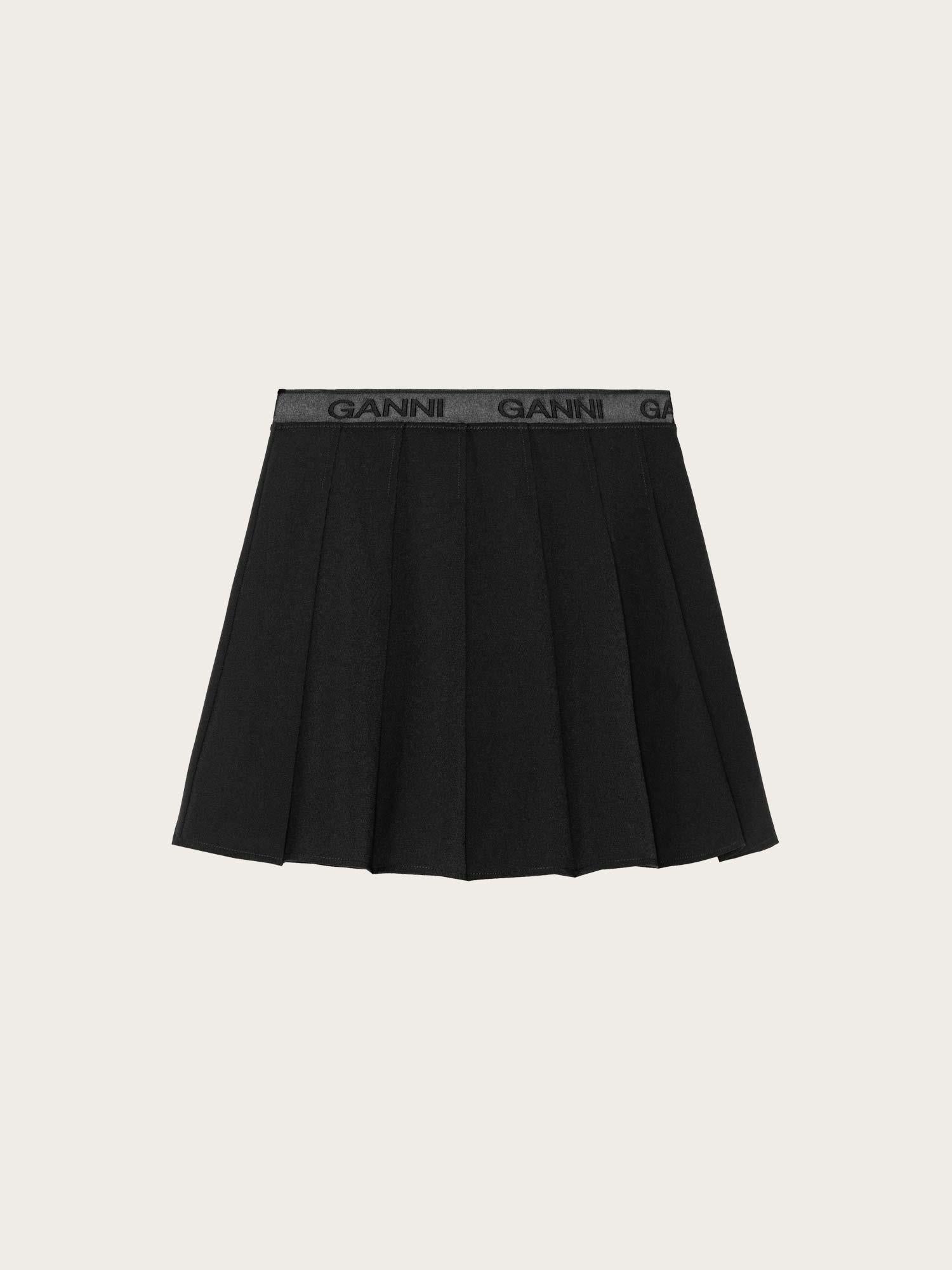 F9710 Light Twill Pleated Mini Skirt - Black