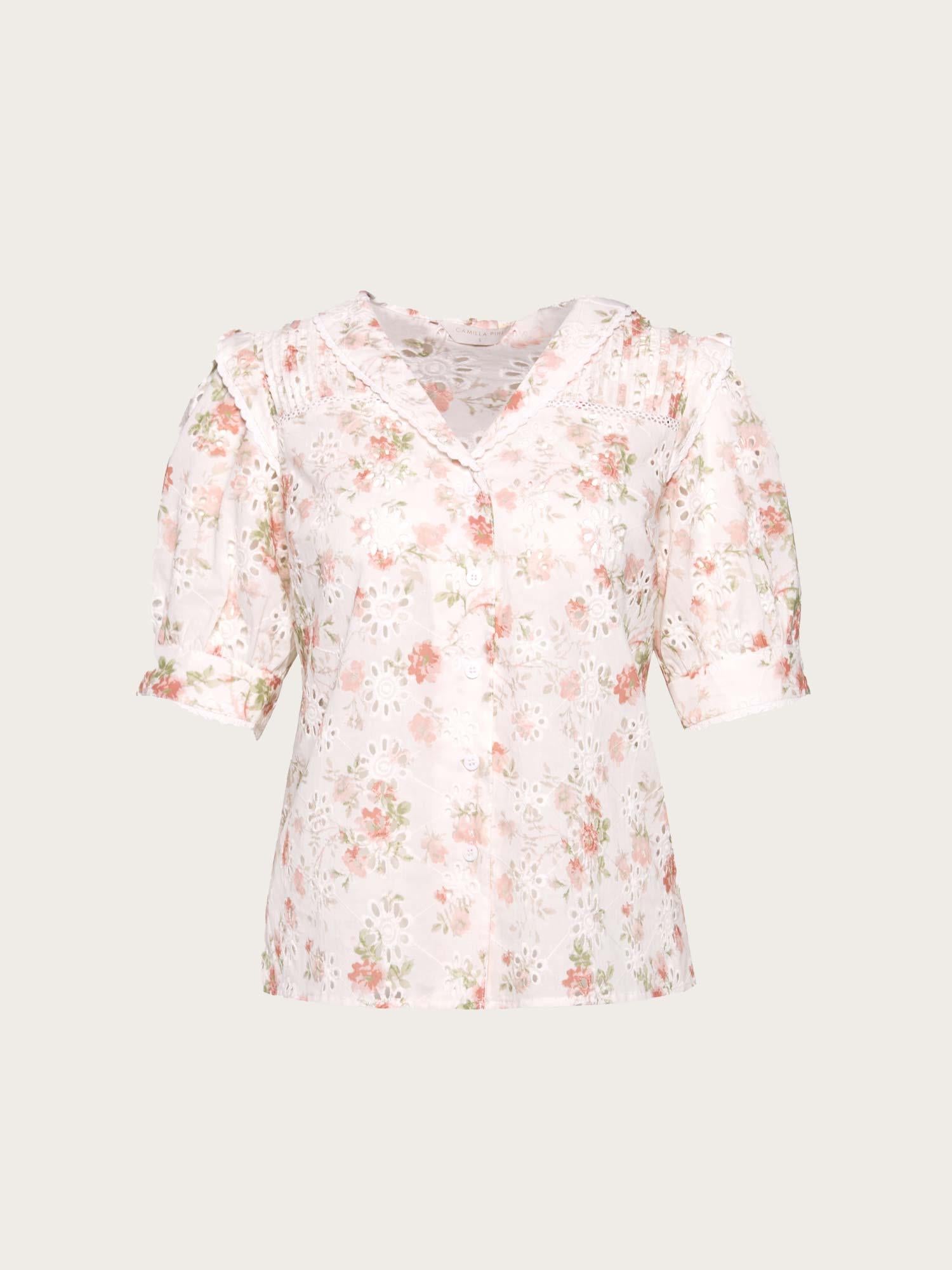 Hera Blouse - White Rose Print