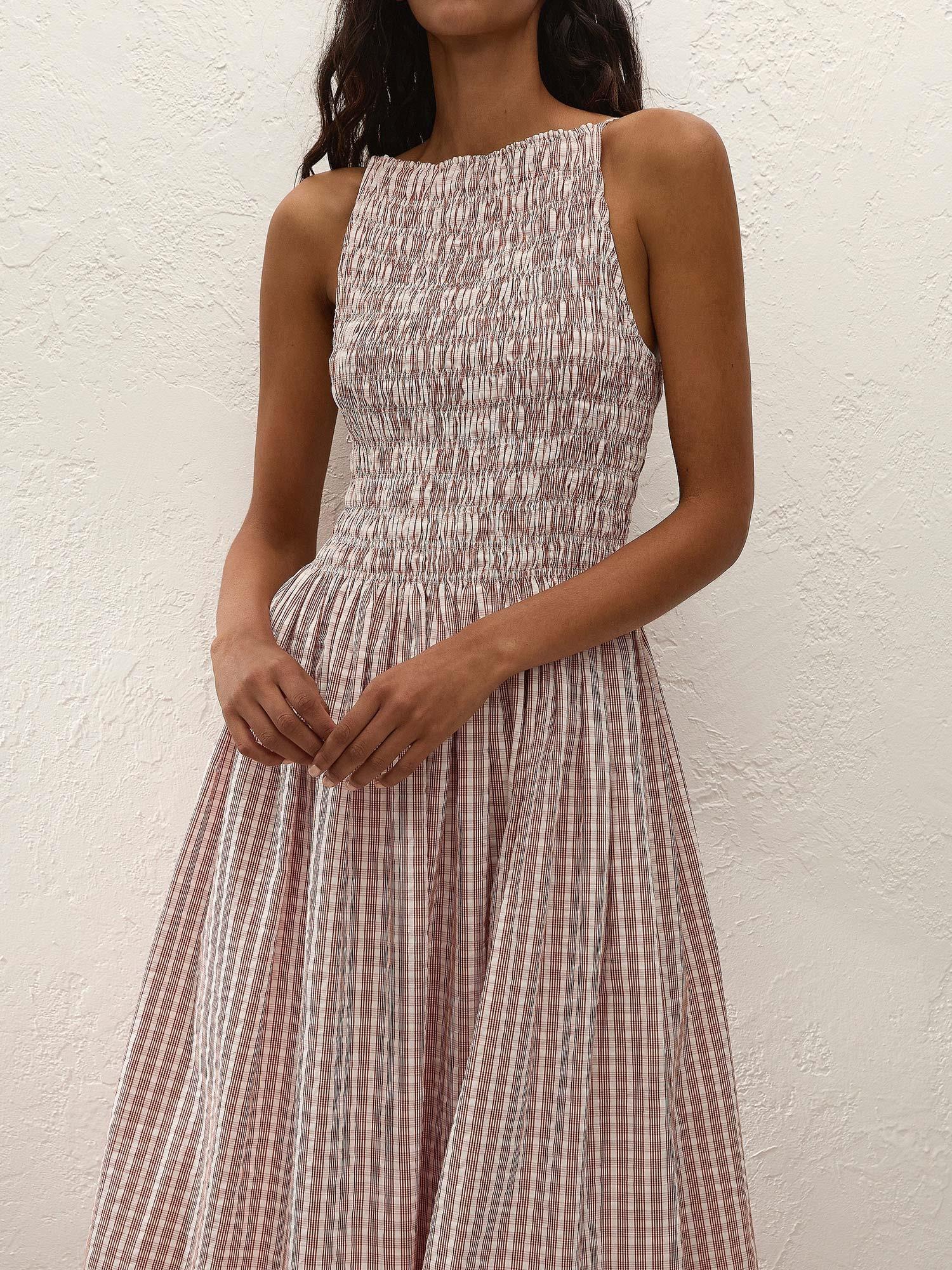 Laia Maxi Dress - Paloma Check/Cinnamon White
