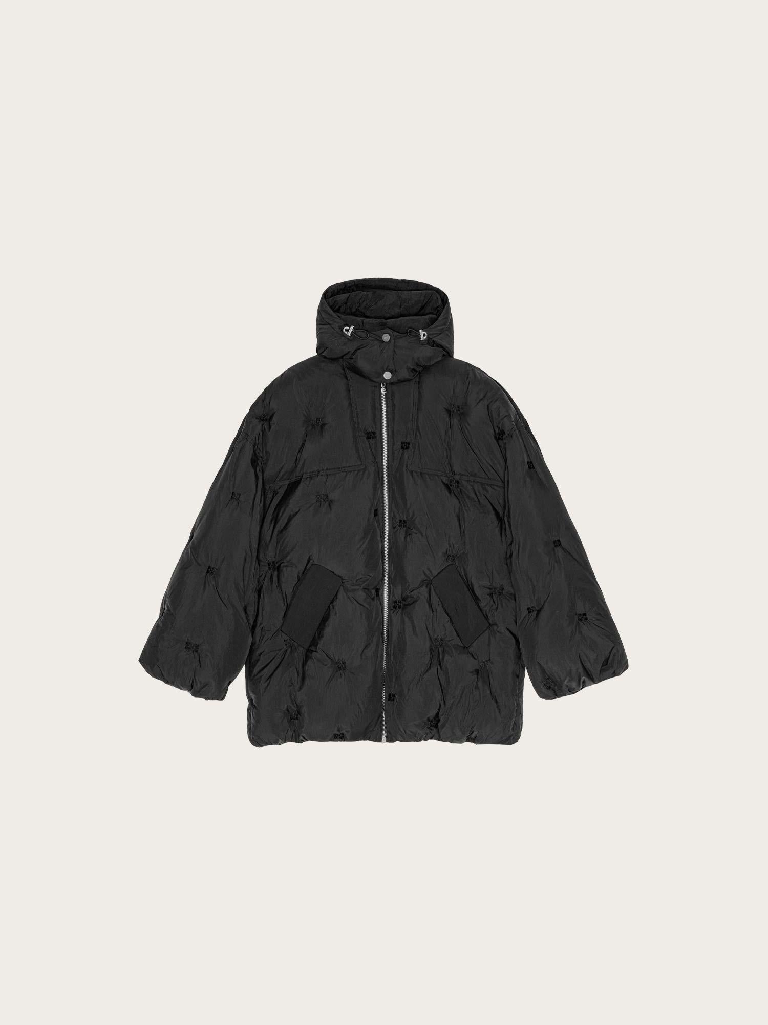 F9545 Nylon Tech Puffer Midi Jacket - Black