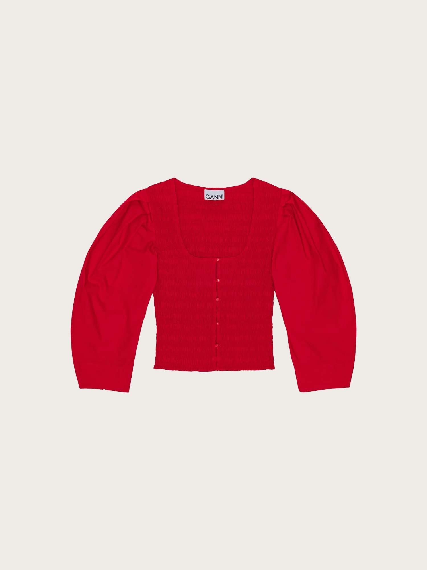 W0904 Cotton Poplin Smock Tie String Top - Racing Red