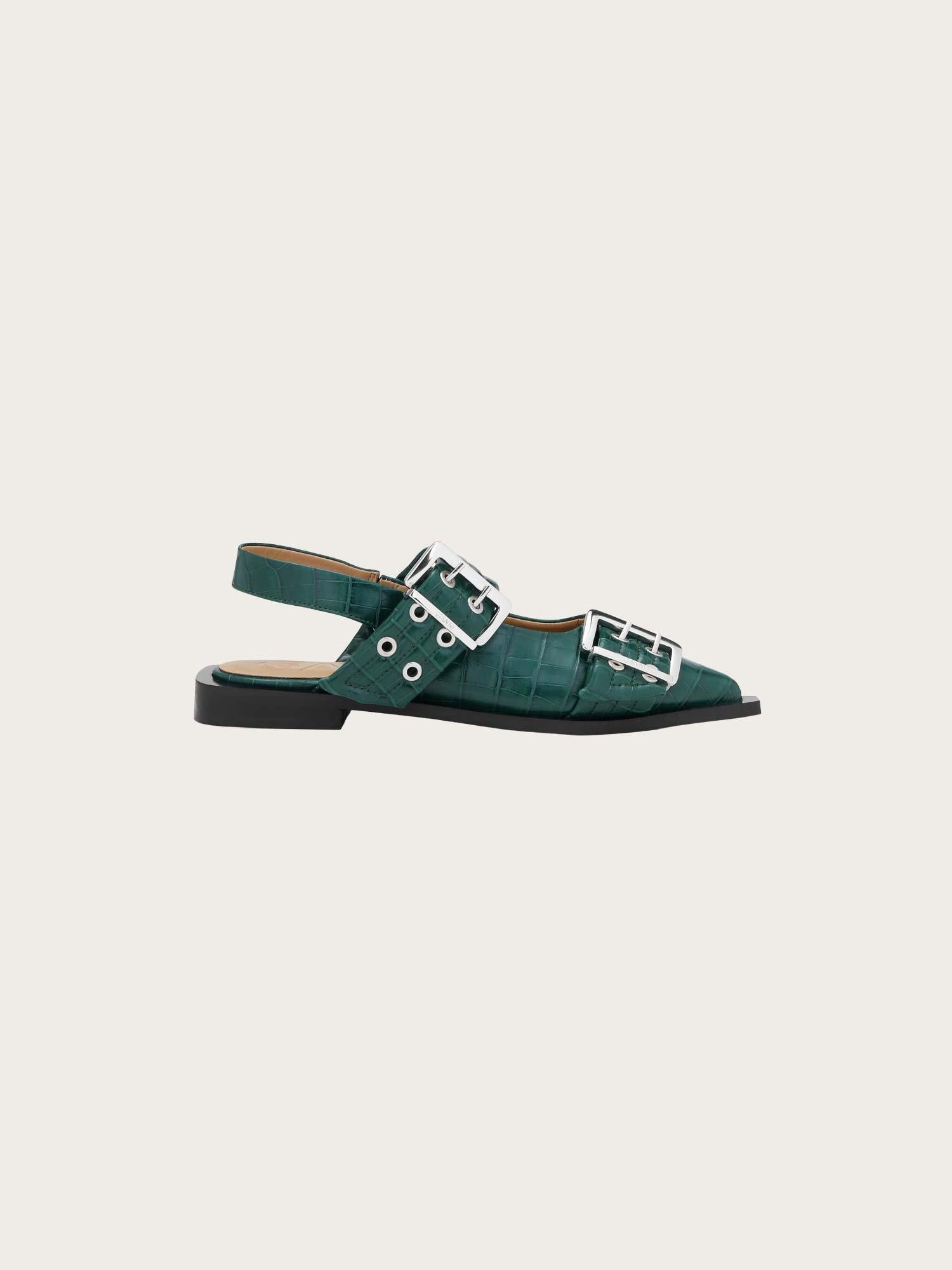 S3005Feminine Buckle Ballerina Croco - Pineneedle