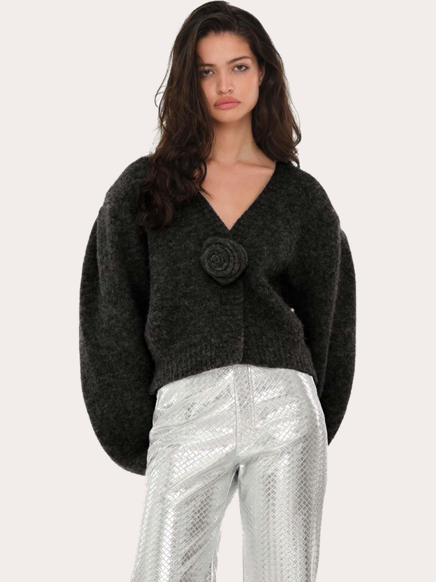 Knit Cropped Cardigan - Black