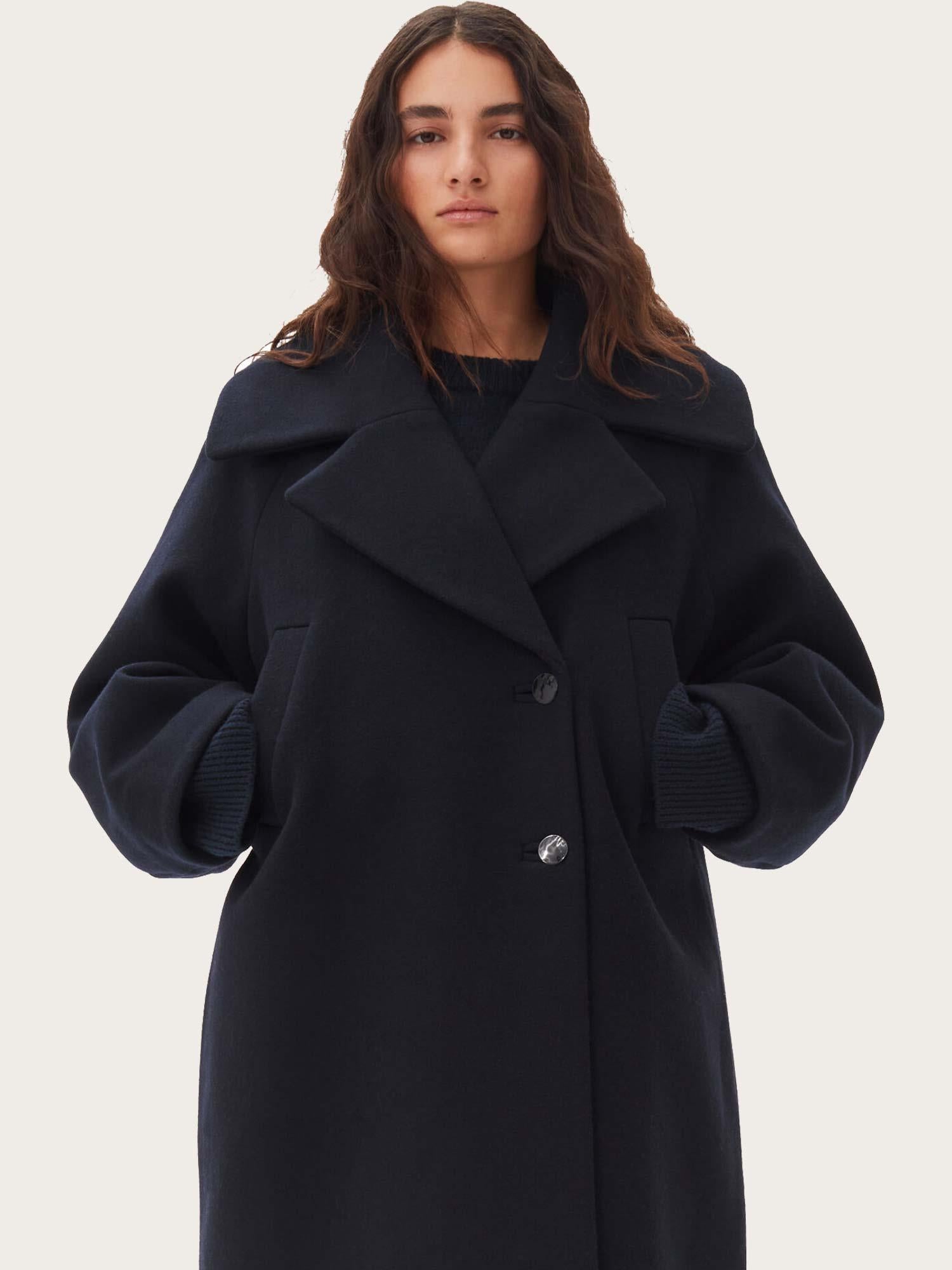 F9573 Boiled Wool Large Collar Coat - Sky Captain