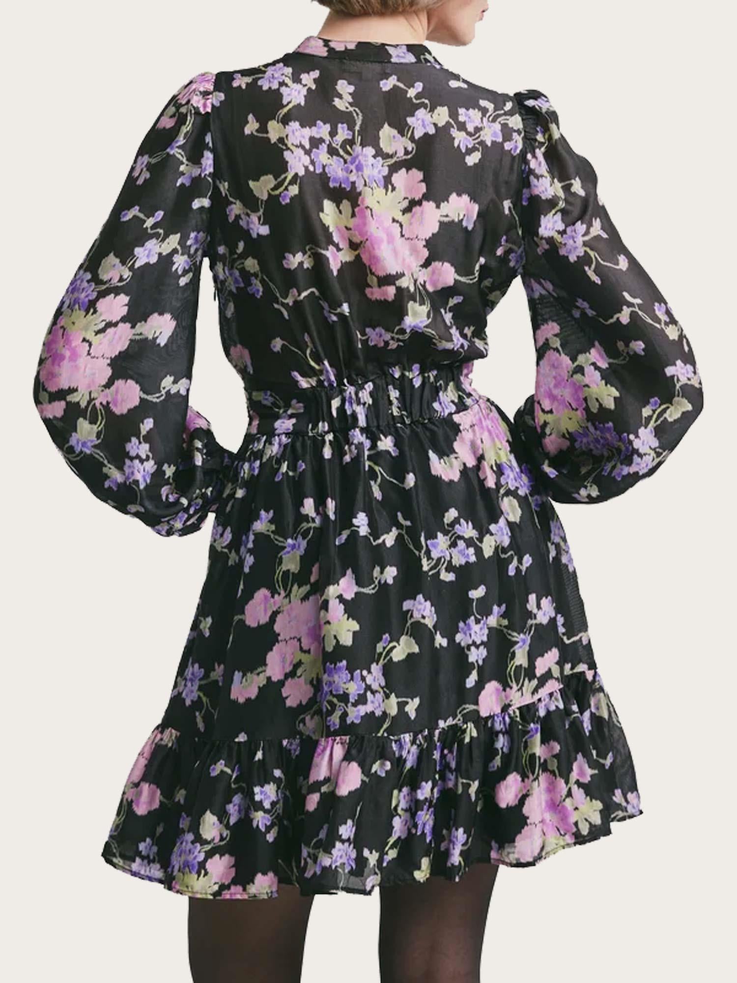 Striped Organza Flounce Dress - Midnight Viola