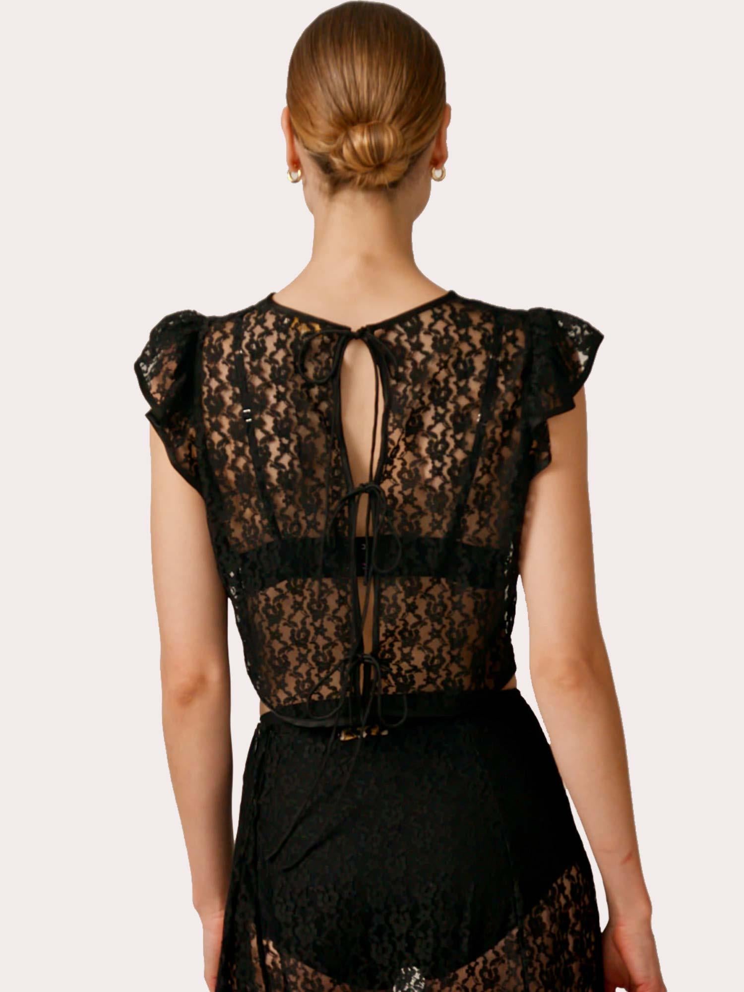 Lace Ruffle Top - Black