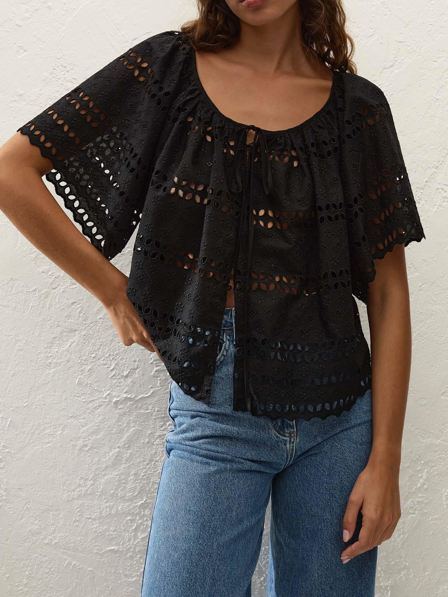 Mitla Top - Rosa Broderie Black