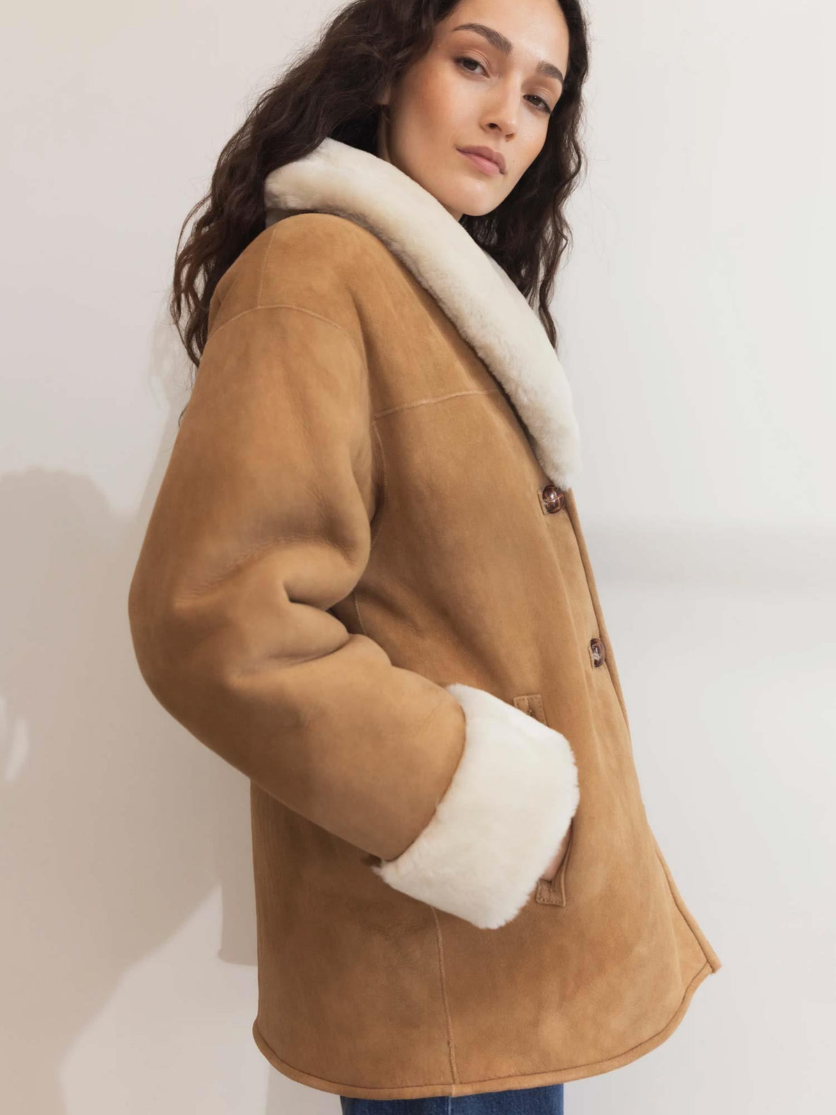 Luna Shearling Jacket - Camel Suede