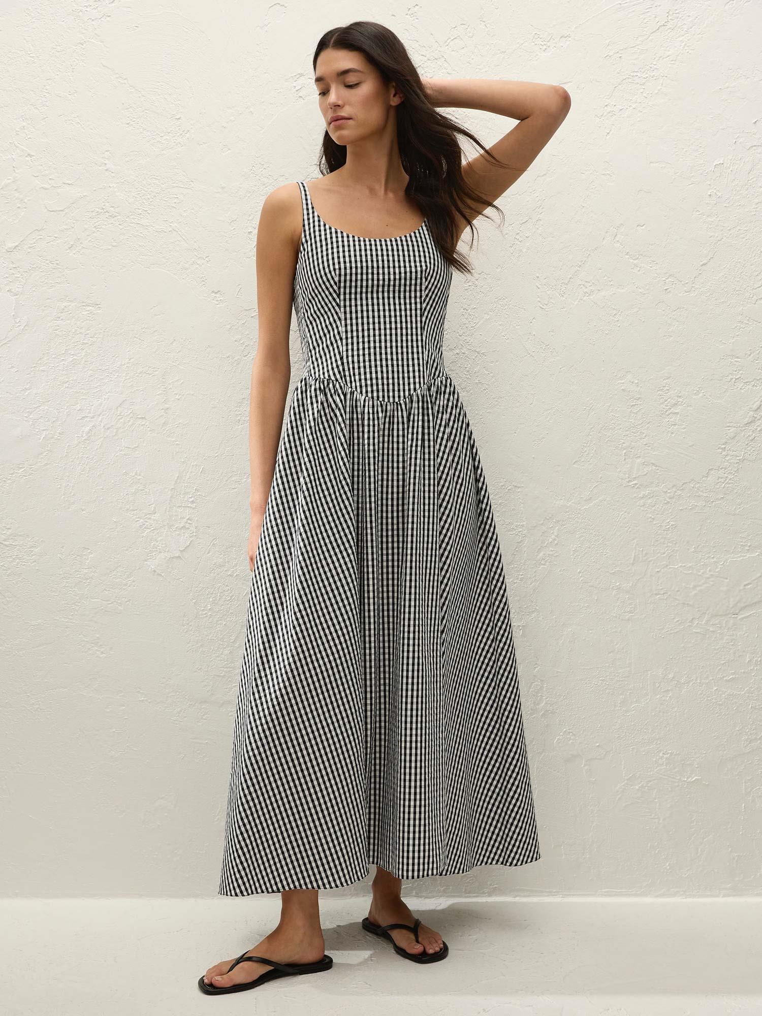Chiara Midi Dress - Black Textured Gingham