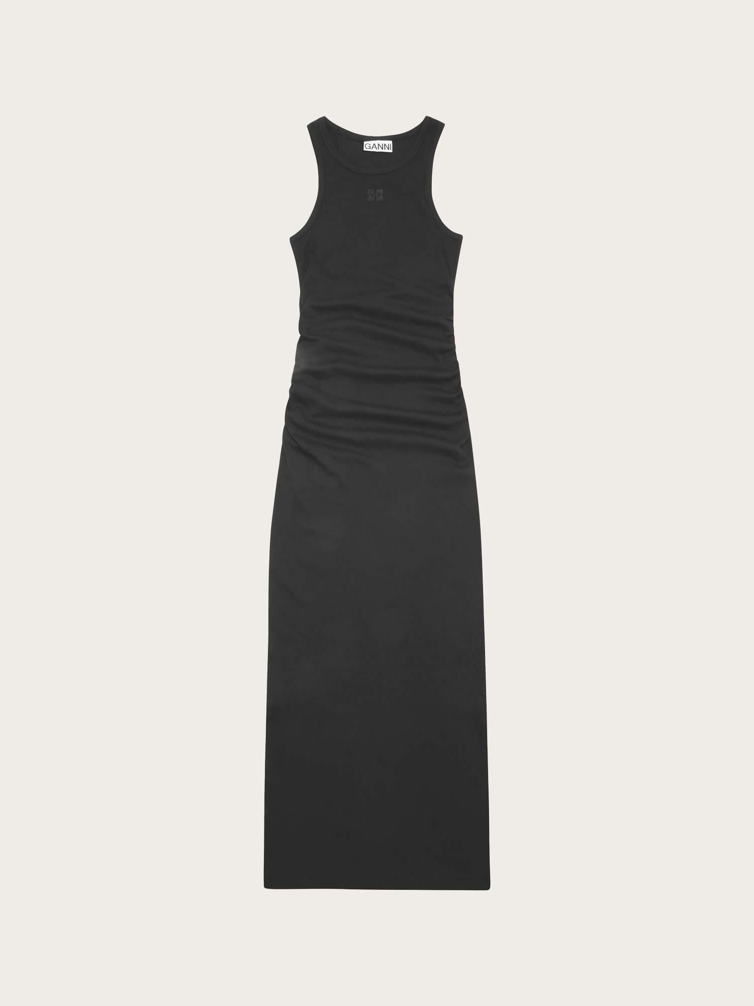 T3935 Soft Cotton Rib Tank Top Long Dress - Black